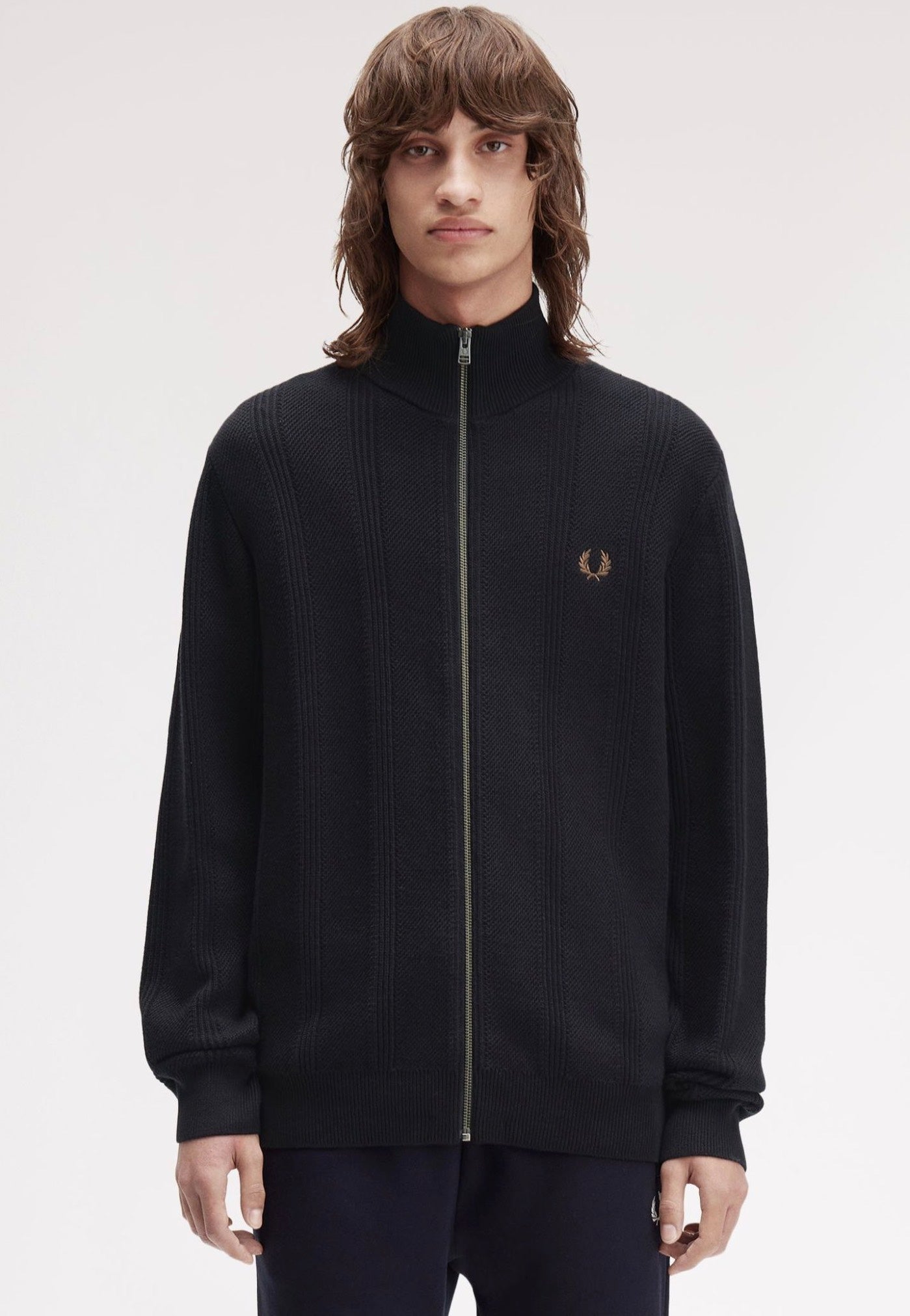 Fred Perry - Textured Zip Through Black - Cardigan | Men-Image