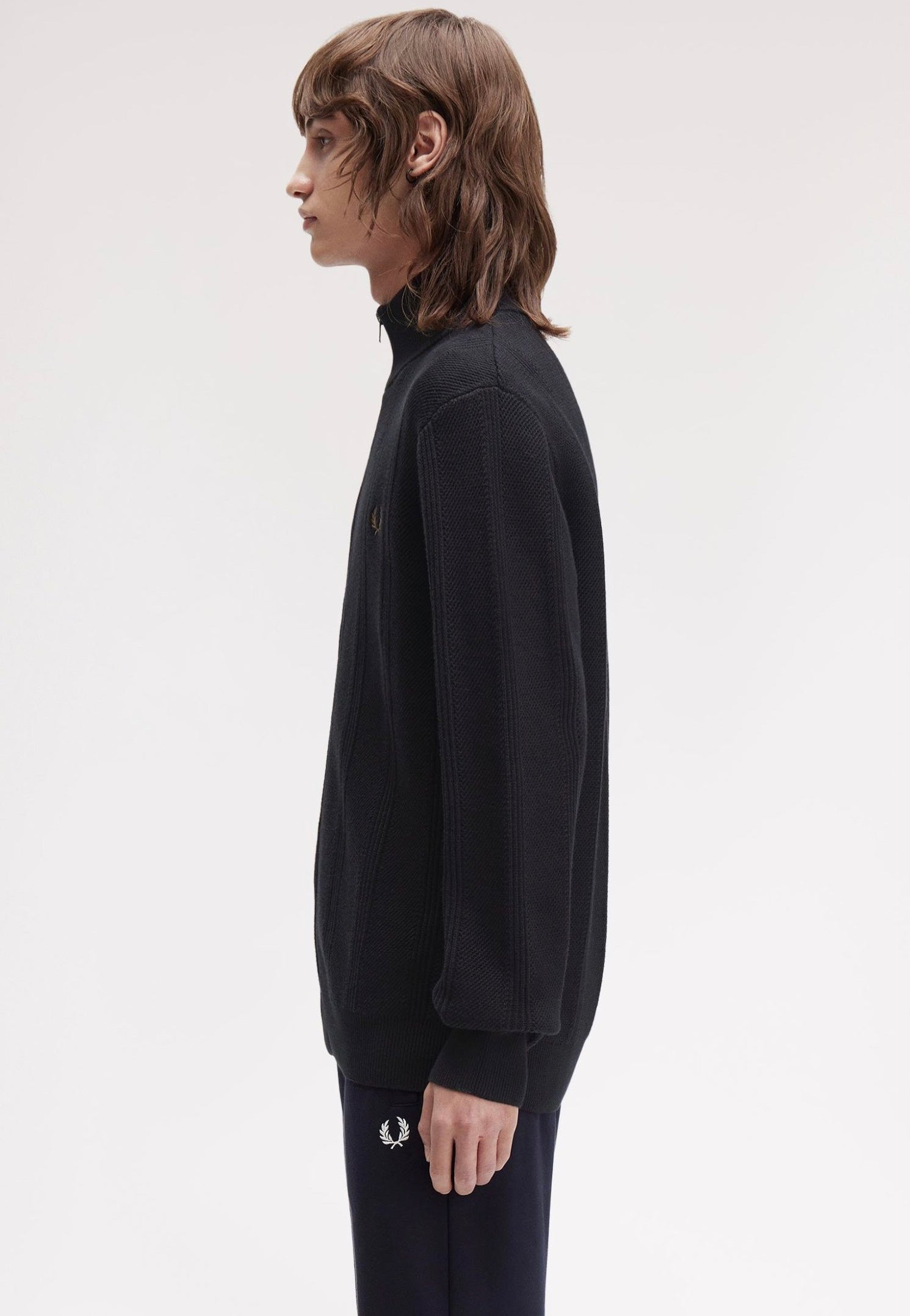 Fred Perry - Textured Zip Through Black - Cardigan | Men-Image