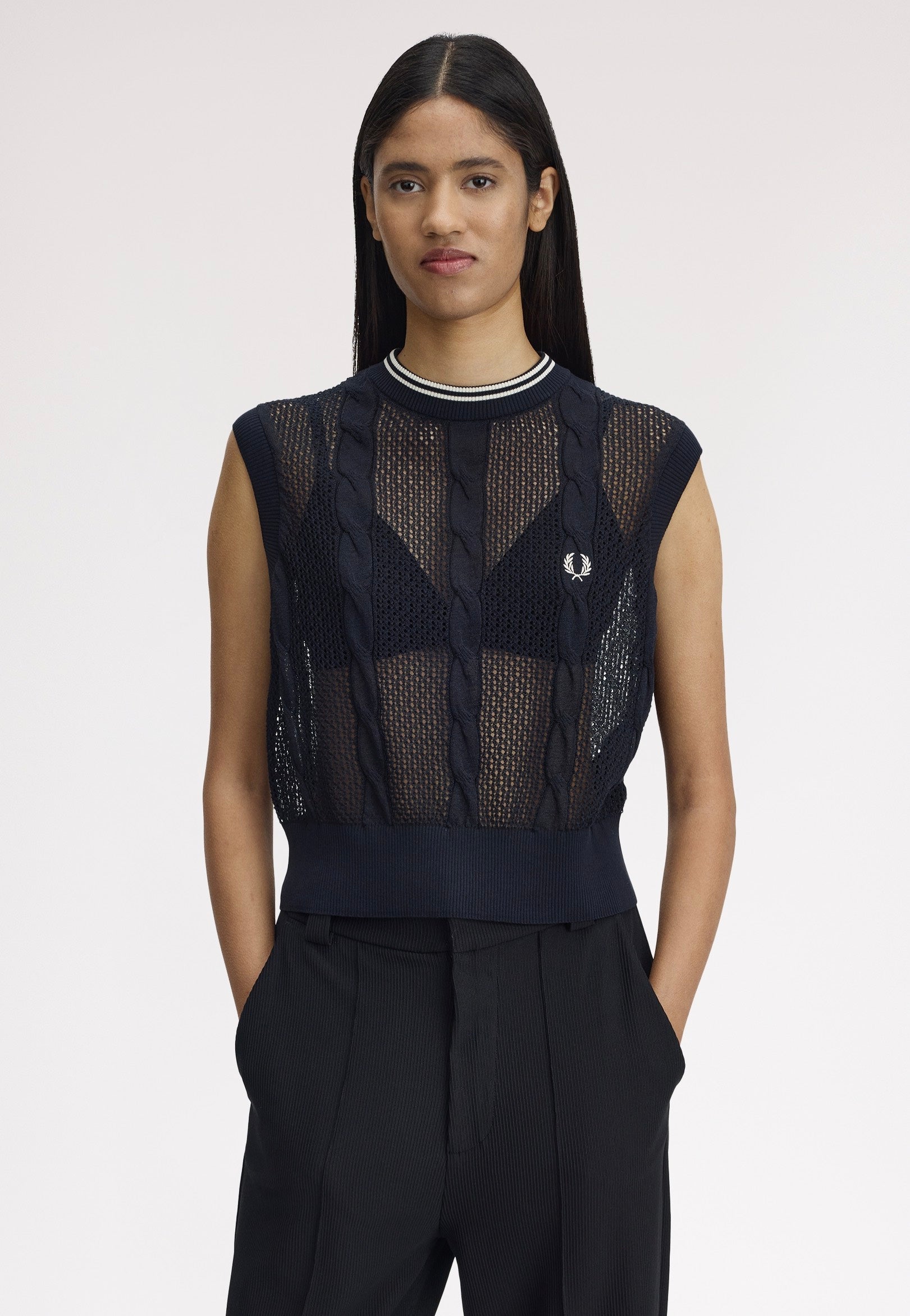 Fred Perry - Mesh Cable Knit Navy - Top | Women-Image