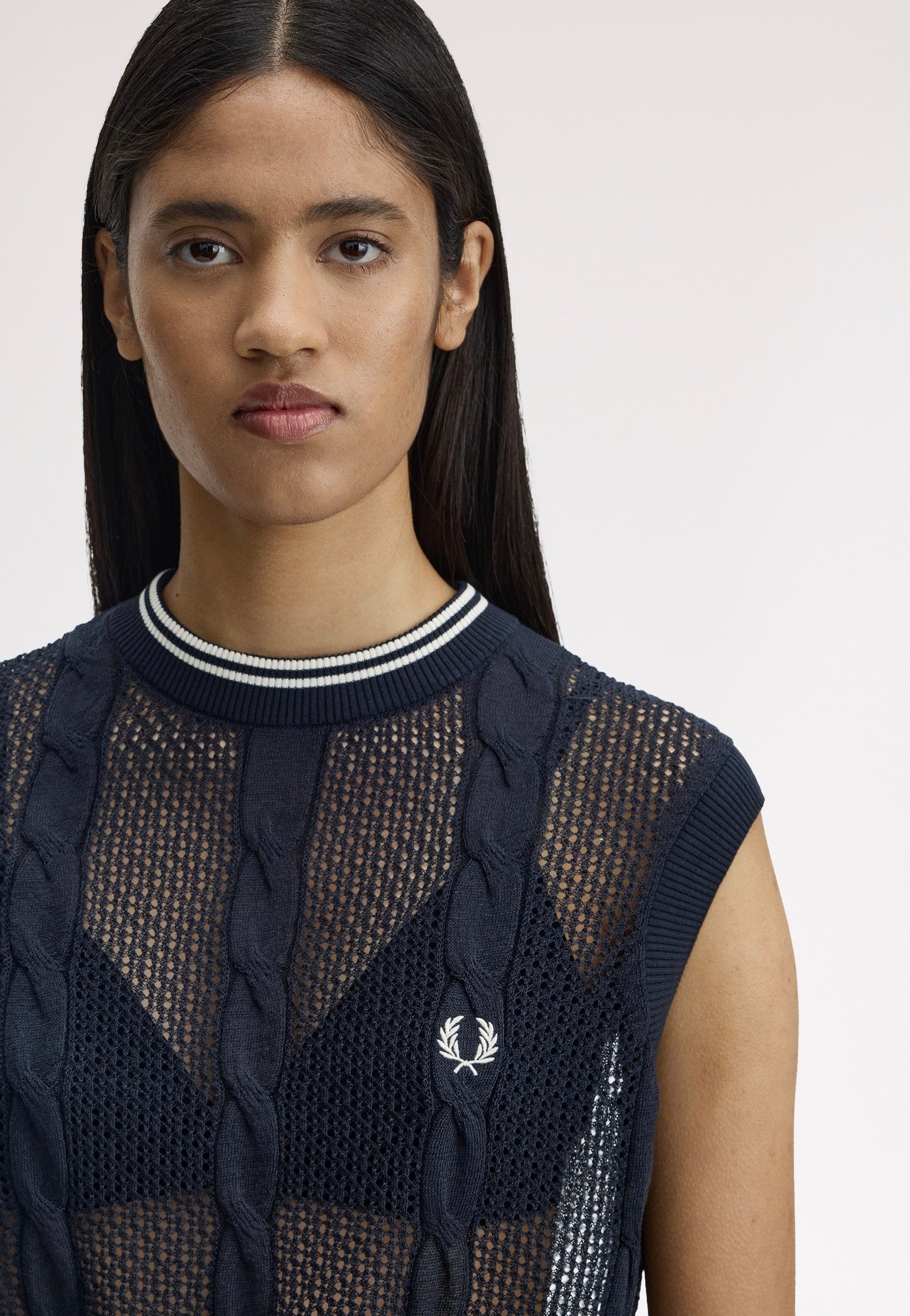 Fred Perry - Mesh Cable Knit Navy - Top | Women-Image