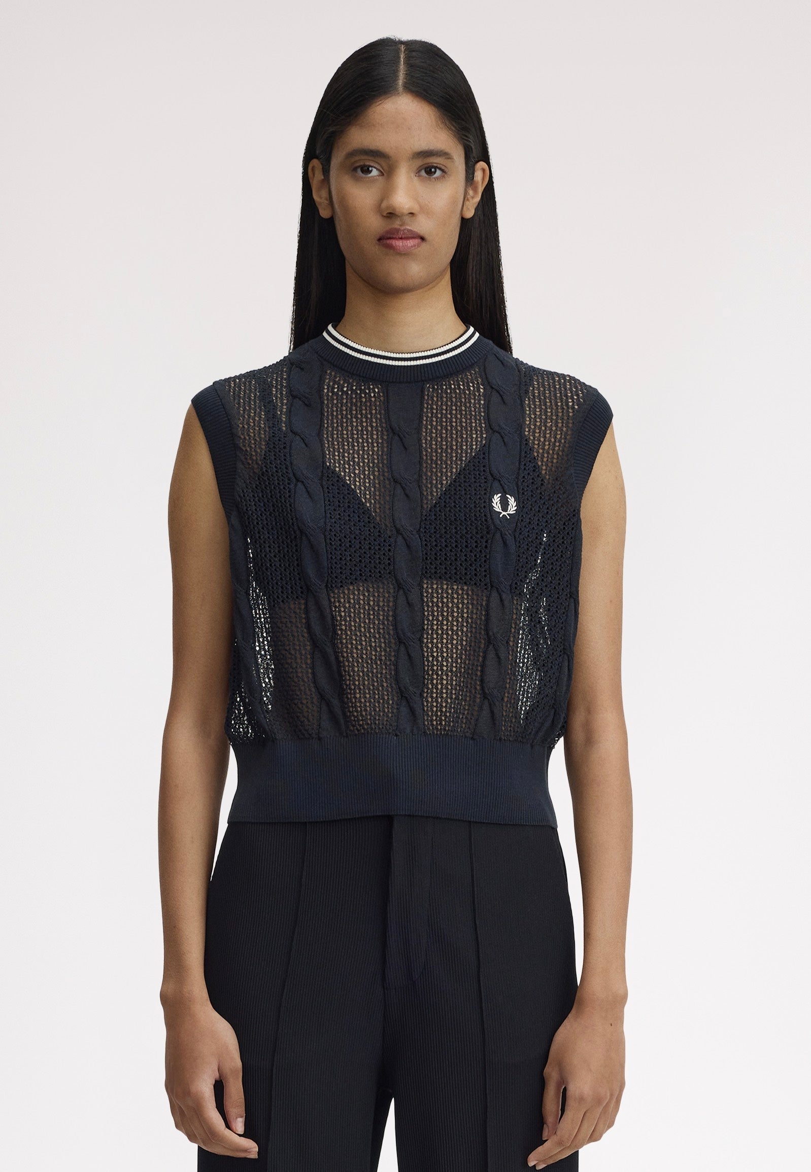 Fred Perry - Mesh Cable Knit Navy - Top | Women-Image