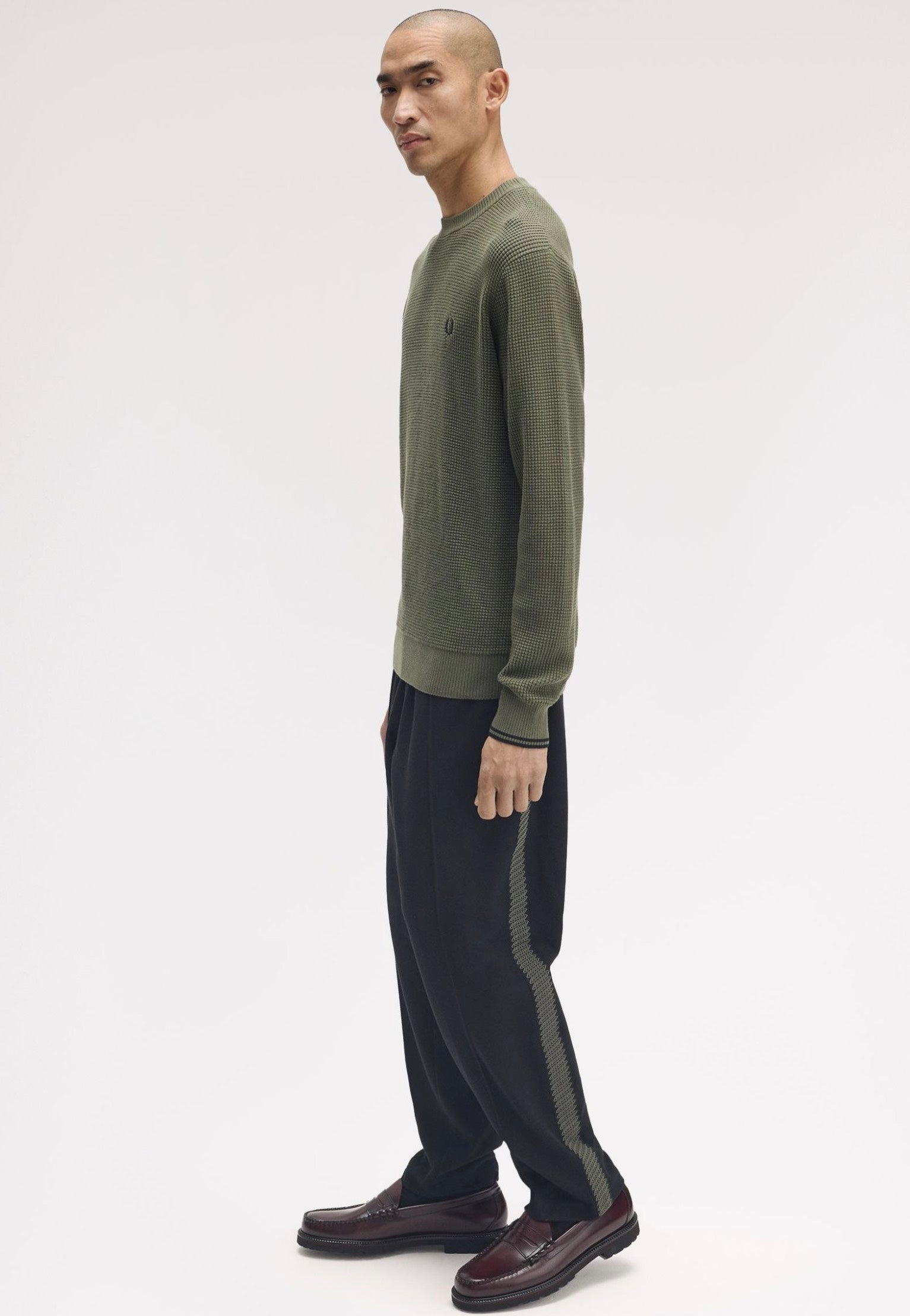 Fred Perry - Waffle Stitch Laurel Wreath Green - Pullover | Men-Image