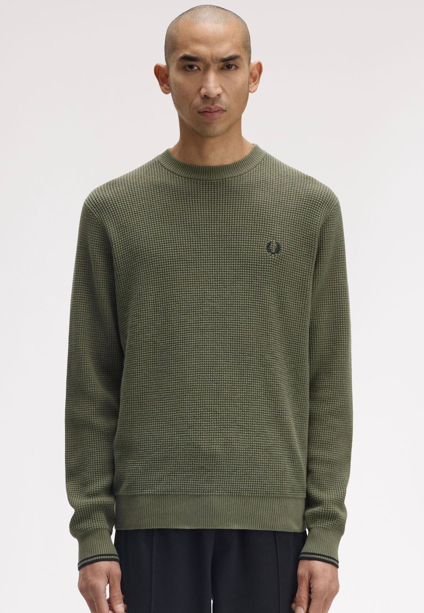Fred Perry - Waffle Stitch Laurel Wreath Green - Pullover | Men-Image
