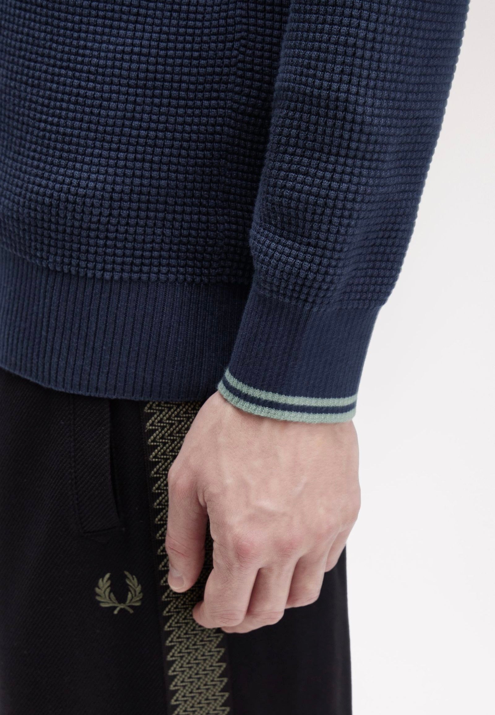 Fred Perry - Waffle Stitch Half Zip Dark Airforce - Pullover | Men-Image