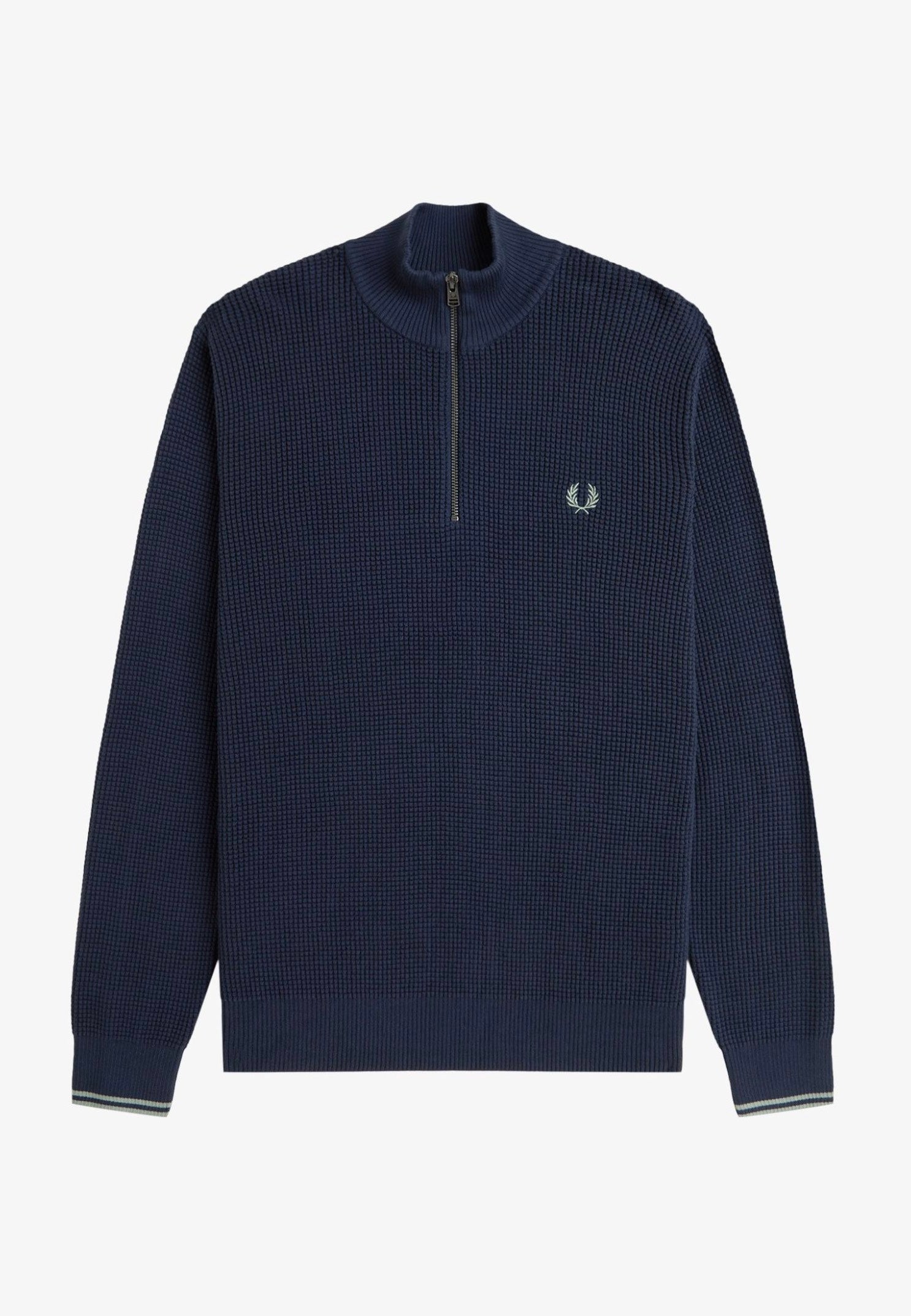 Fred Perry - Waffle Stitch Half Zip Dark Airforce - Pullover | Men-Image