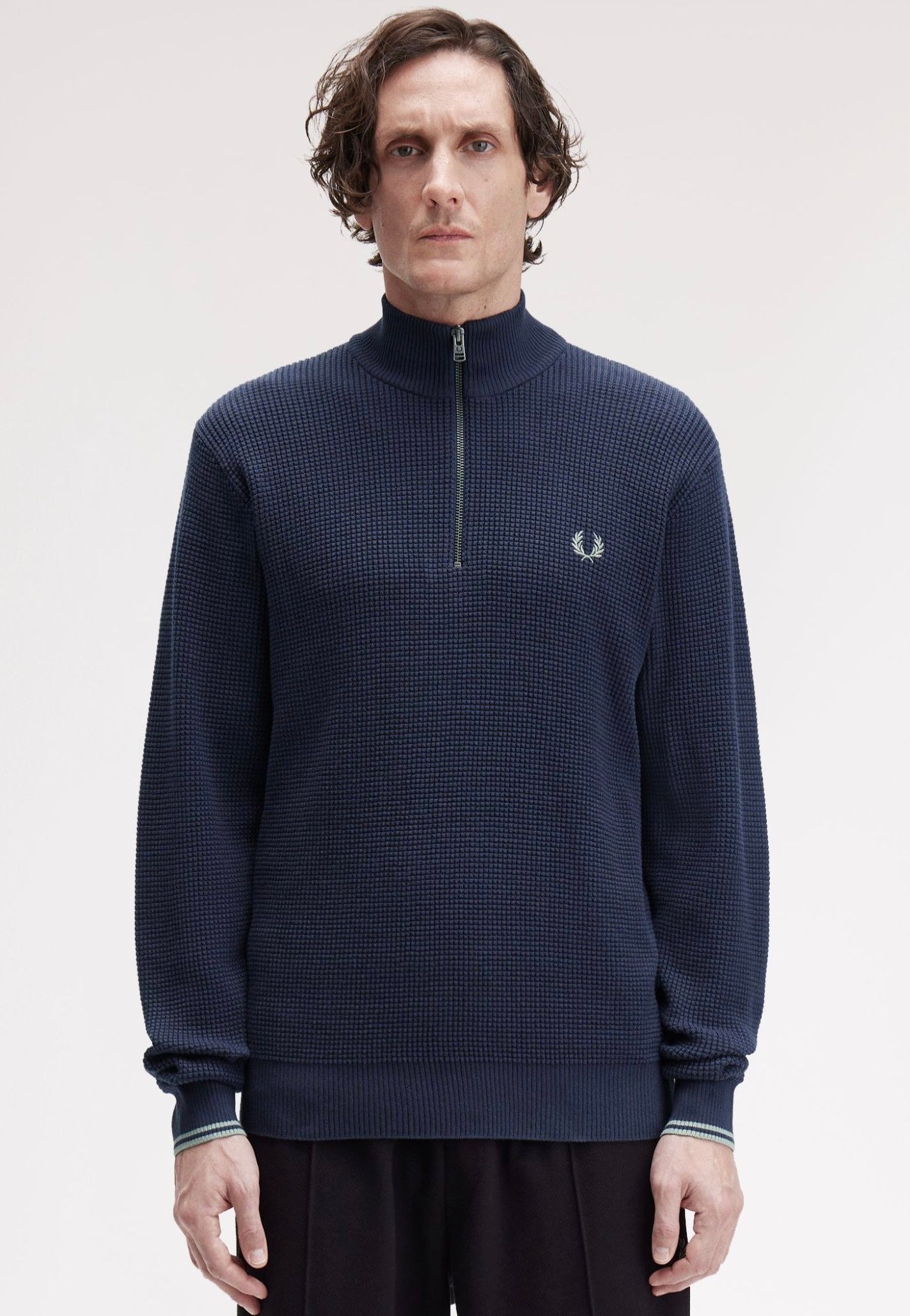 Fred Perry - Waffle Stitch Half Zip Dark Airforce - Pullover | Men-Image