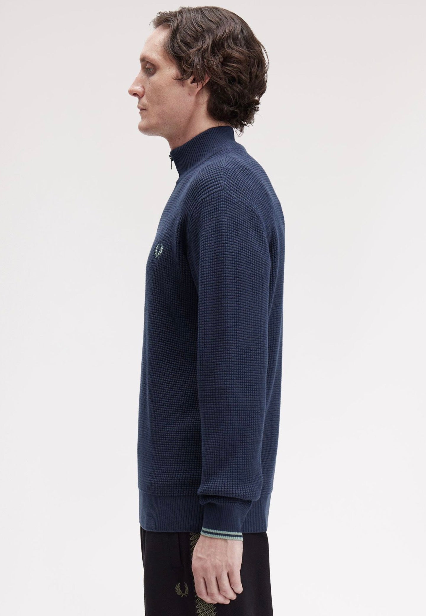Fred Perry - Waffle Stitch Half Zip Dark Airforce - Pullover | Men-Image