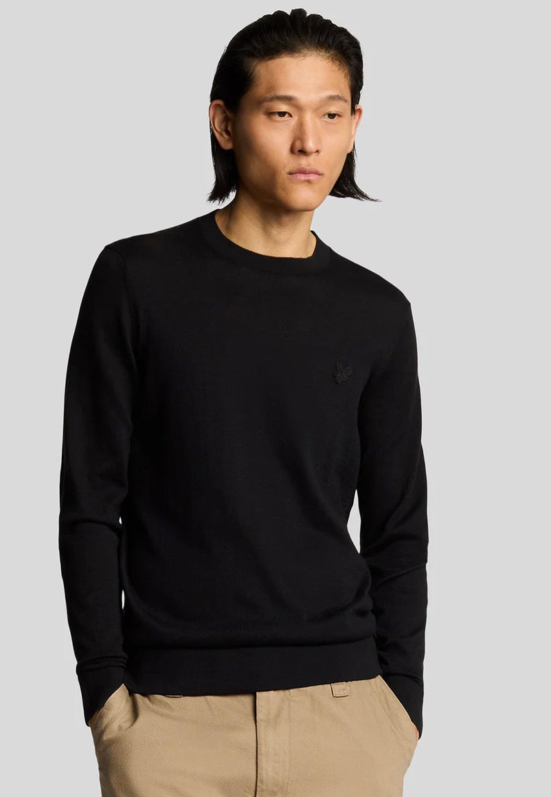 Lyle & Scott - Tonal Superfine Crew Neck Jet Black - Sweater | Men-Image