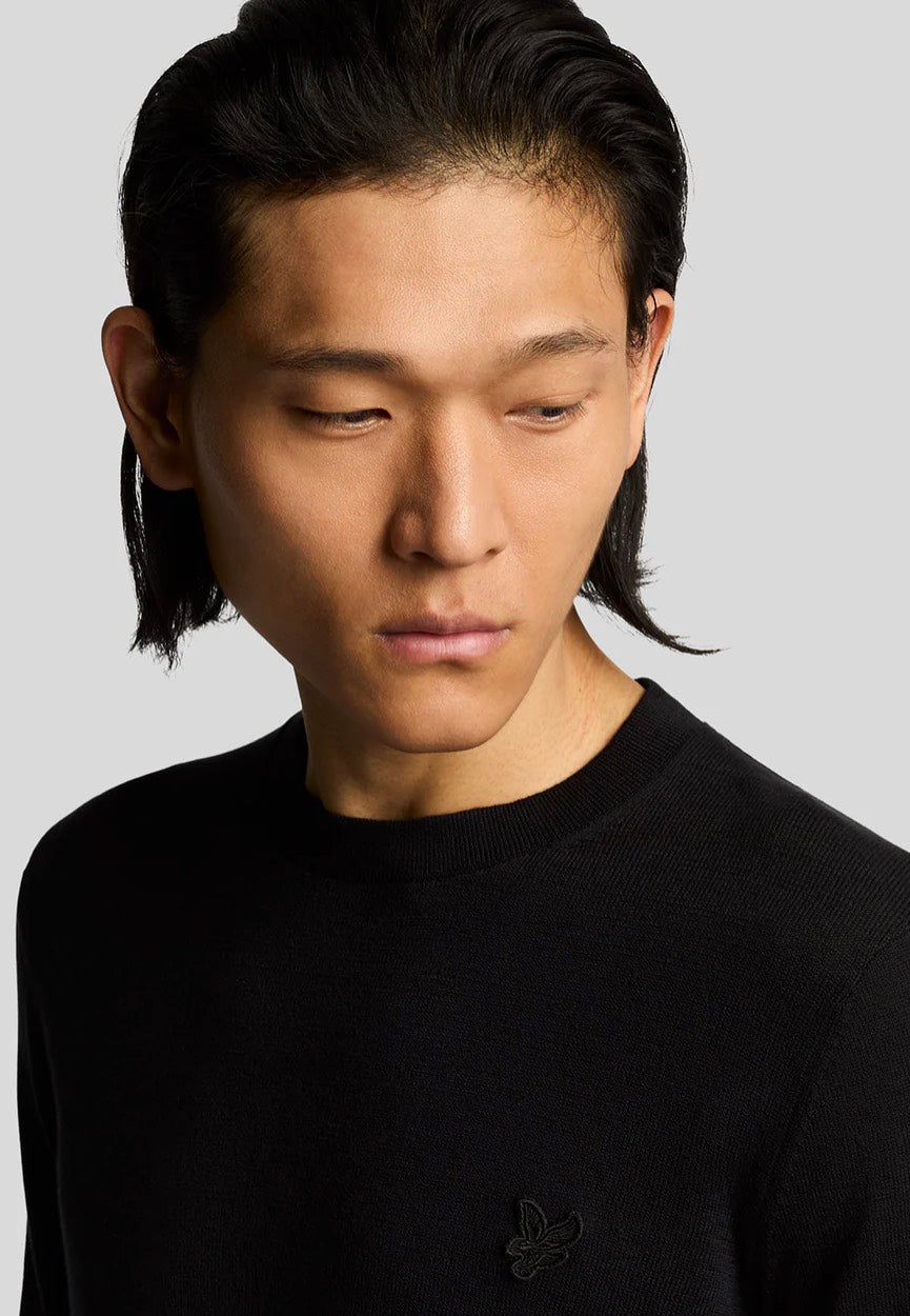 Lyle & Scott - Tonal Superfine Crew Neck Jet Black - Sweater | Men-Image