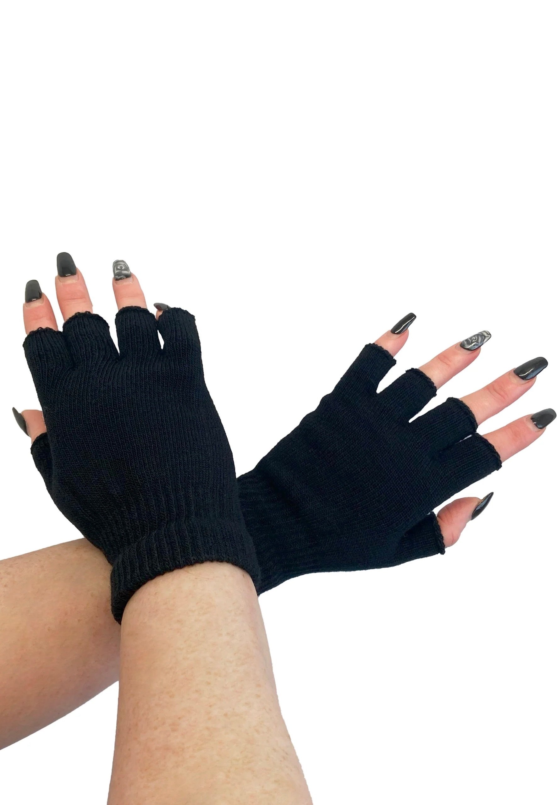 Pamela Mann - Knitted Fingerless Black - Gloves | Neutral-Image