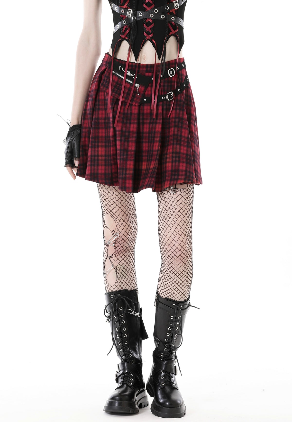 Dark In Love Punk Red Plaid Red Minifalda | Women-Image