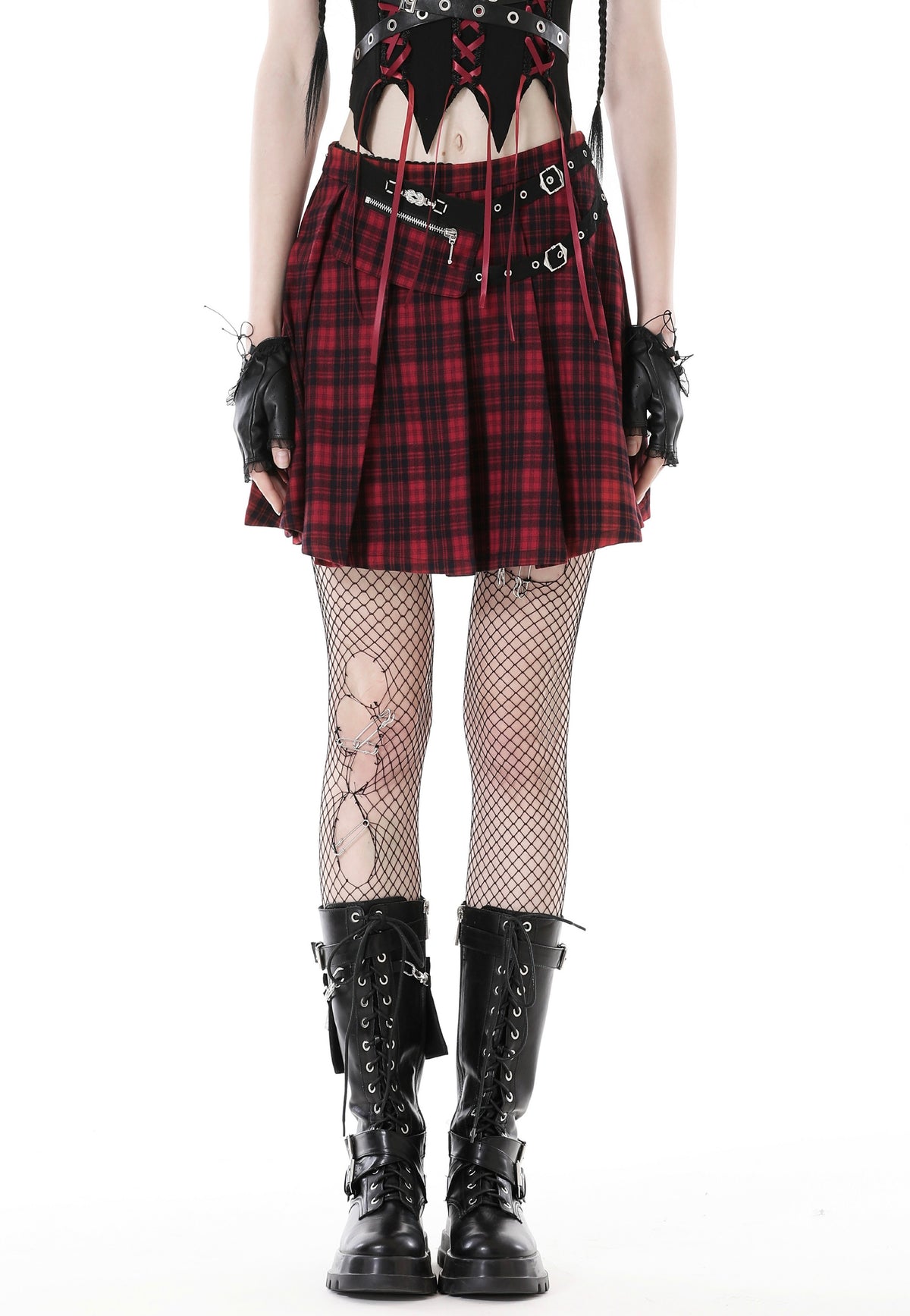 Dark In Love Punk Red Plaid Red Minifalda | Women-Image