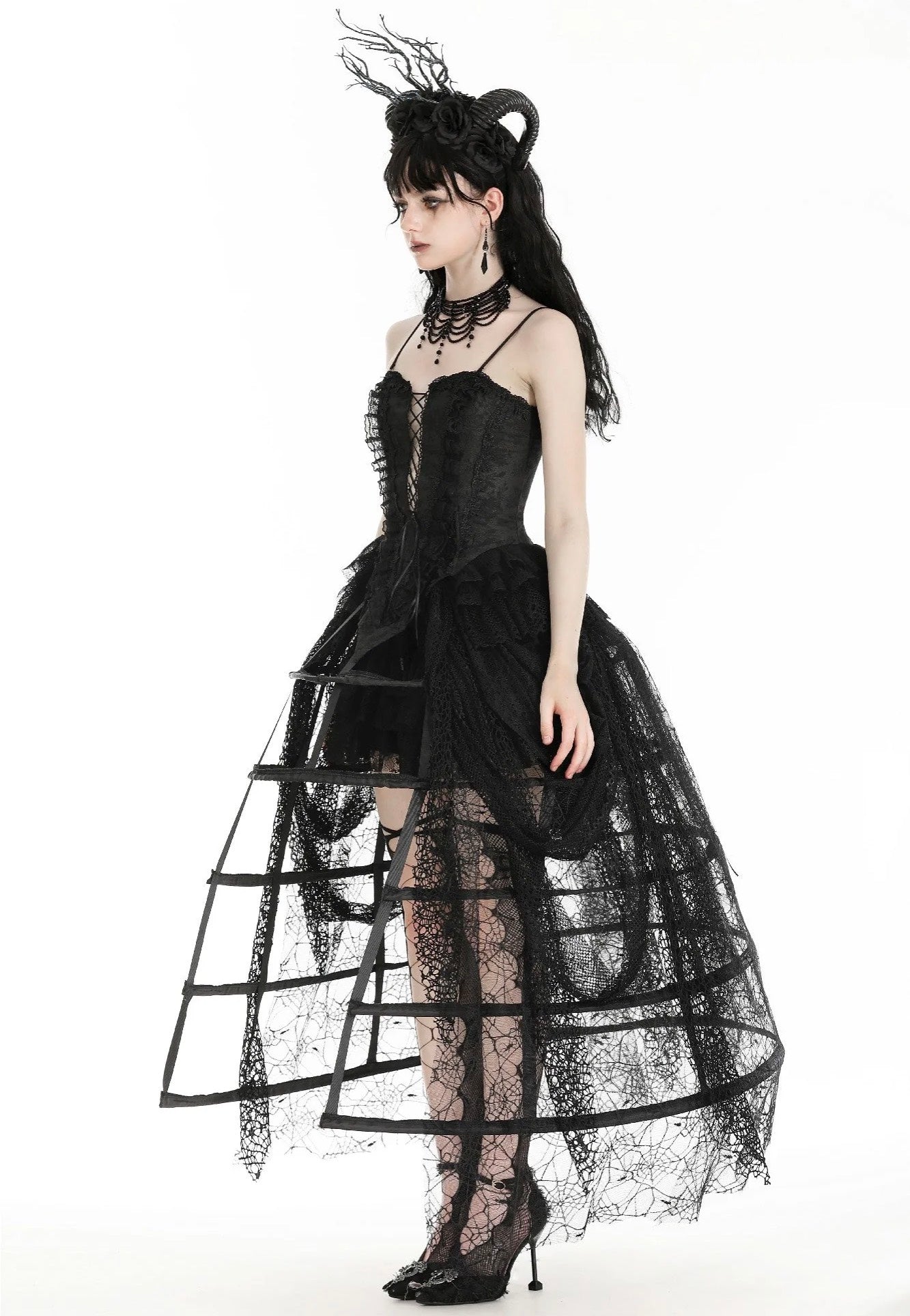 Dark In Love - Rococo Style Spiderweb Tattered Birdcage Petticoat Long - Skirt | Women-Image