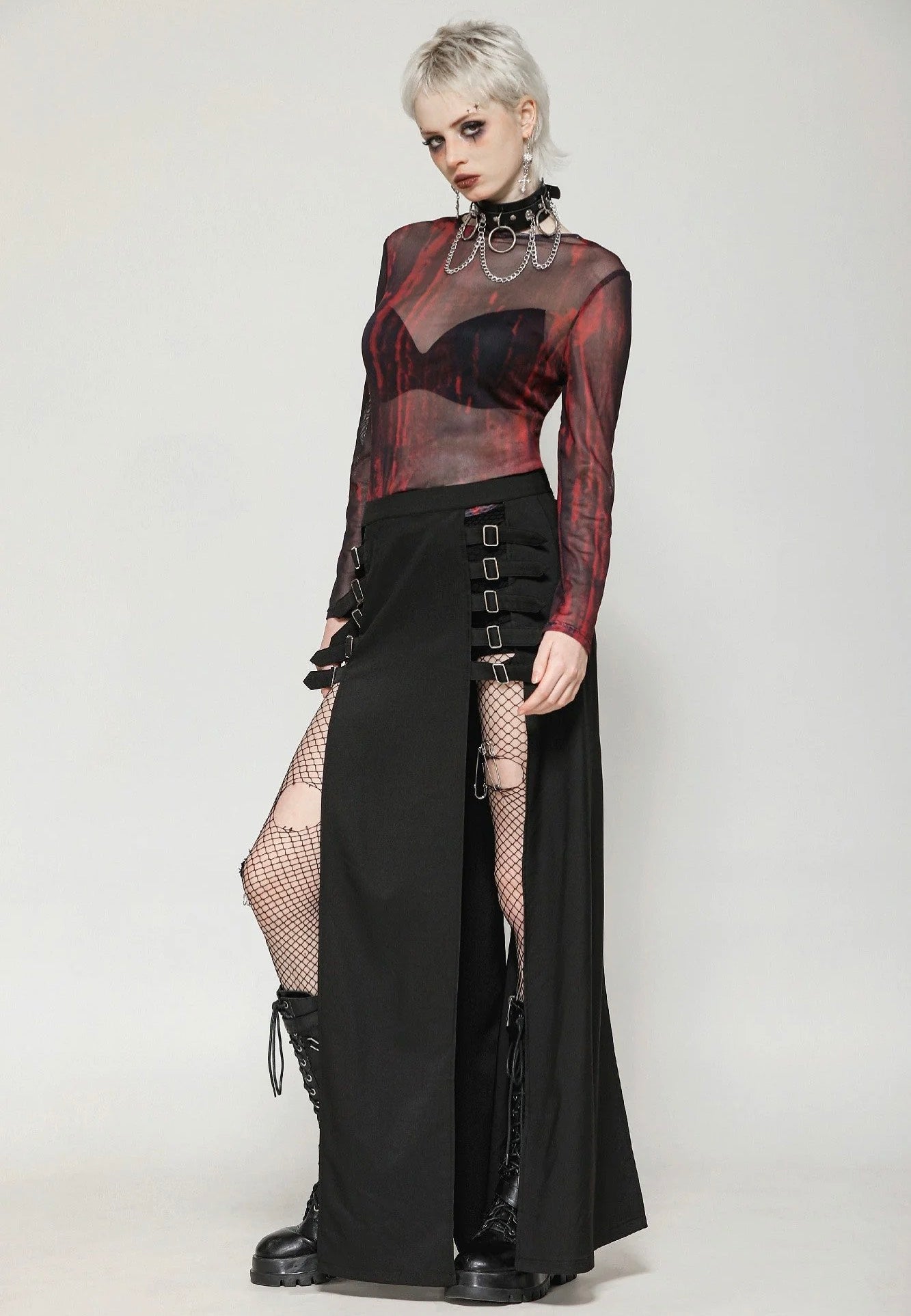 Dark In Love - Punk Black Slit Metal Long - Skirt | Women-Image