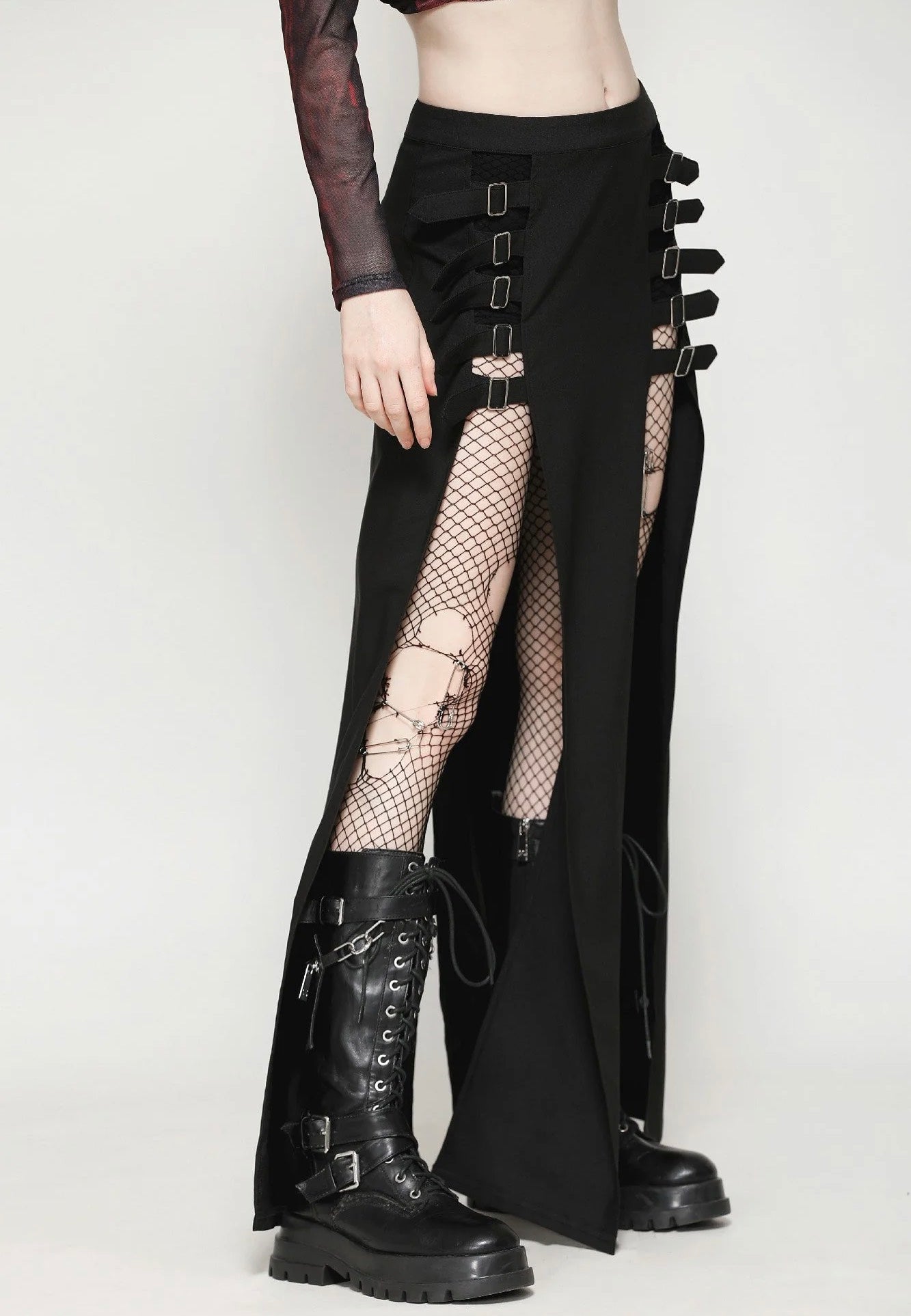 Dark In Love - Punk Black Slit Metal Long - Skirt | Women-Image