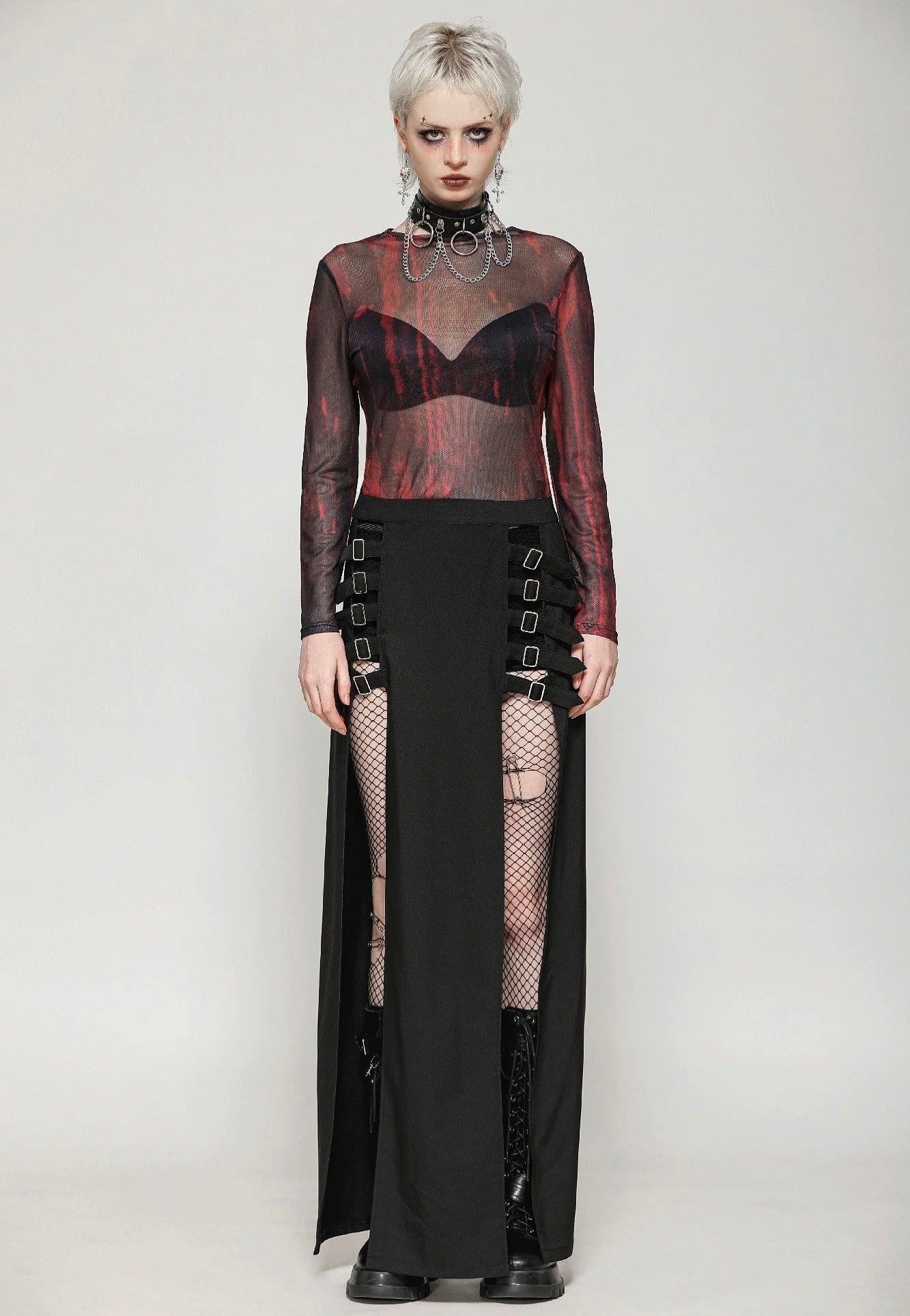Dark In Love - Punk Black Slit Metal Long - Skirt | Women-Image