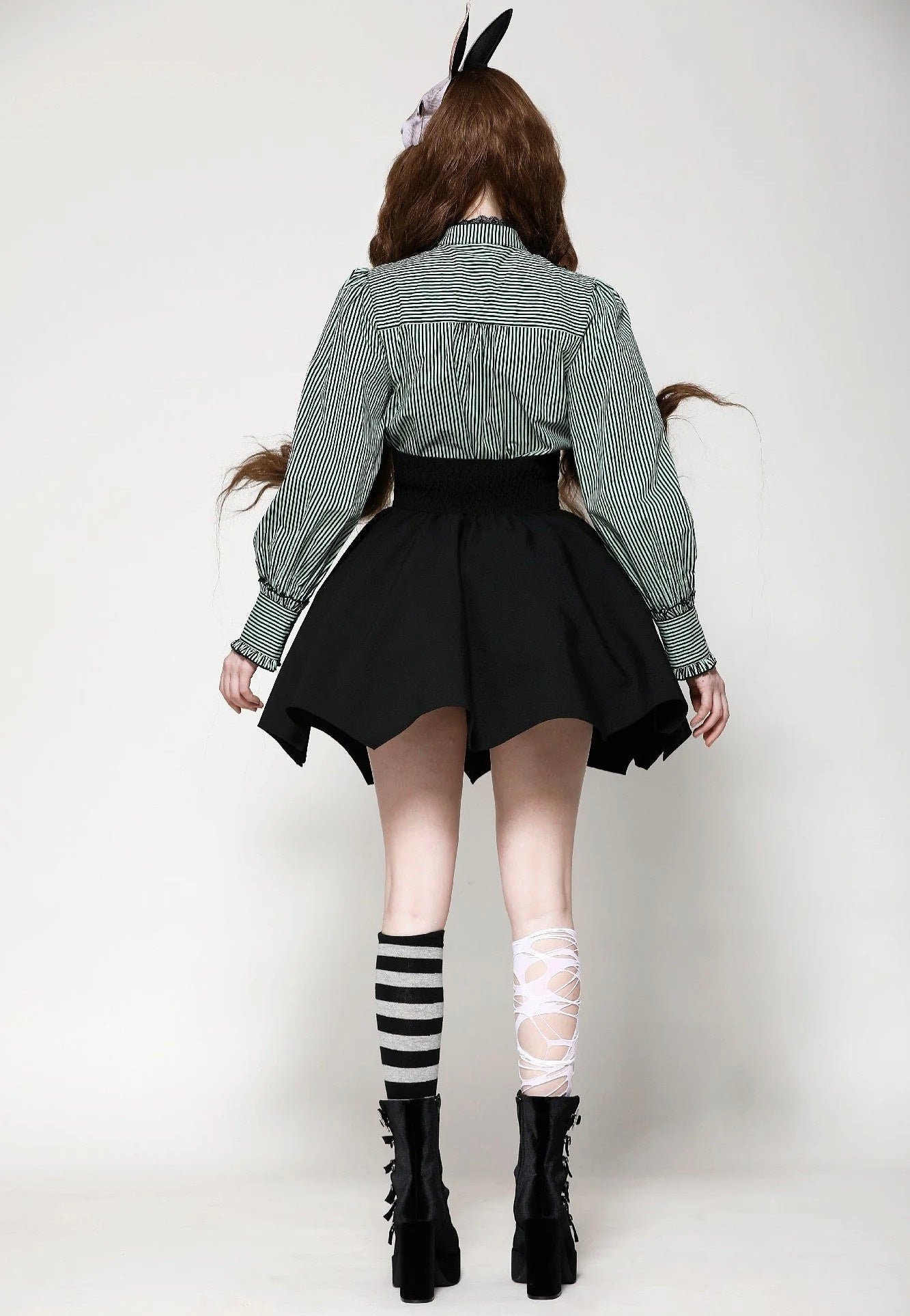 Dark In Love - Black Minimalist Batwing High-Waisted A-Line - Skirt | Women-Image