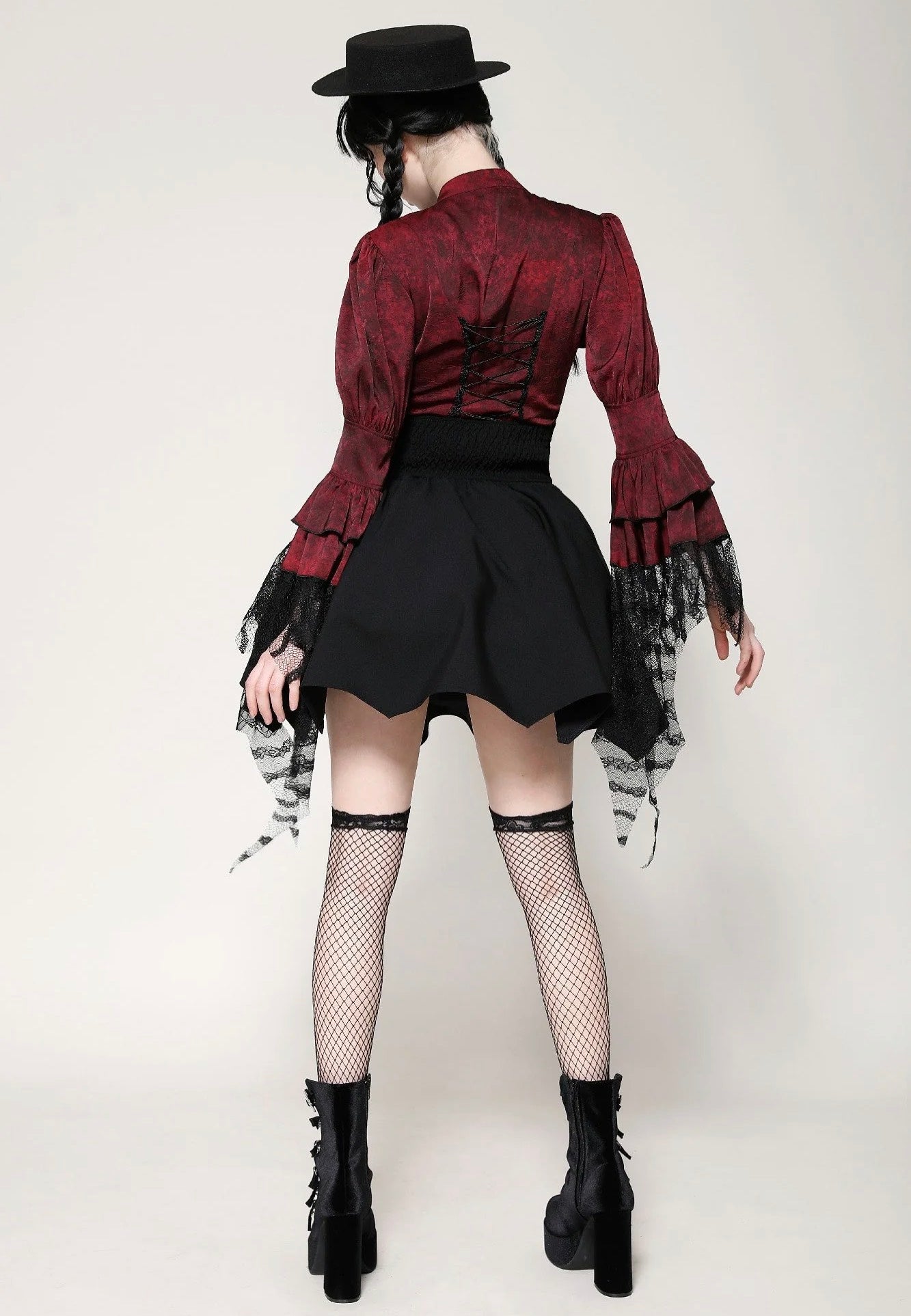 Dark In Love - Black Minimalist Batwing High-Waisted A-Line - Skirt | Women-Image