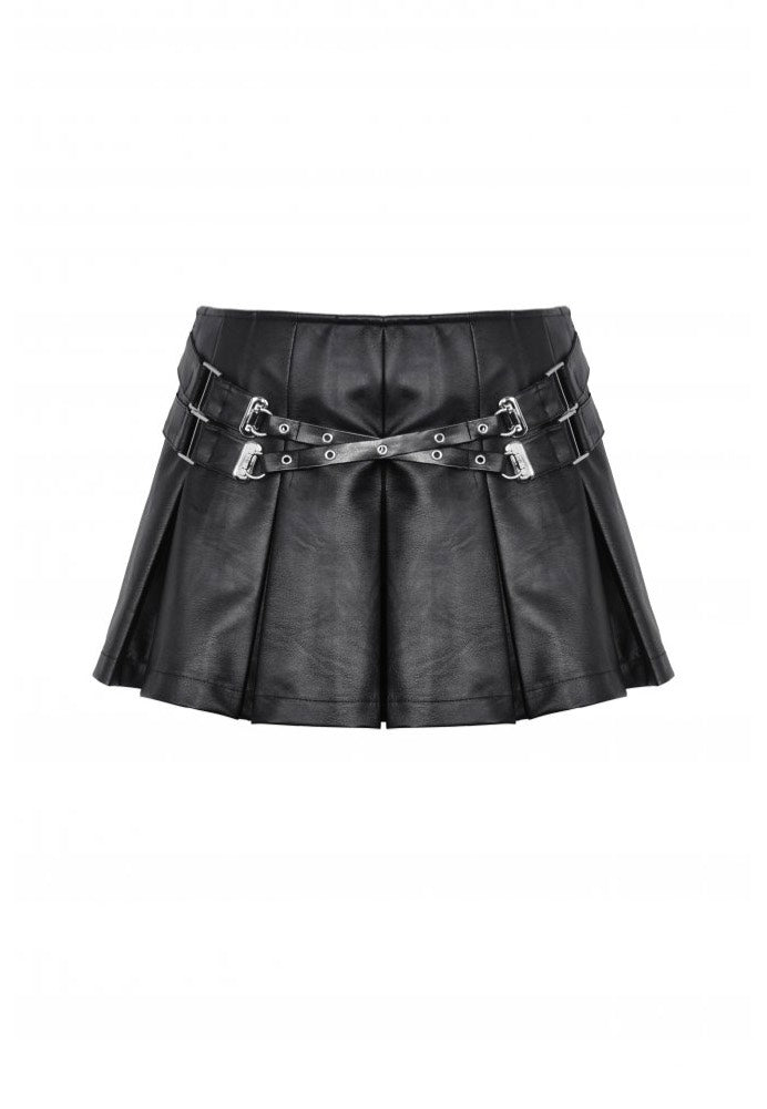 Dark In Love - Punk Sassy Girl Black PU Leather Low-Waisted - Skirt | Women-Image