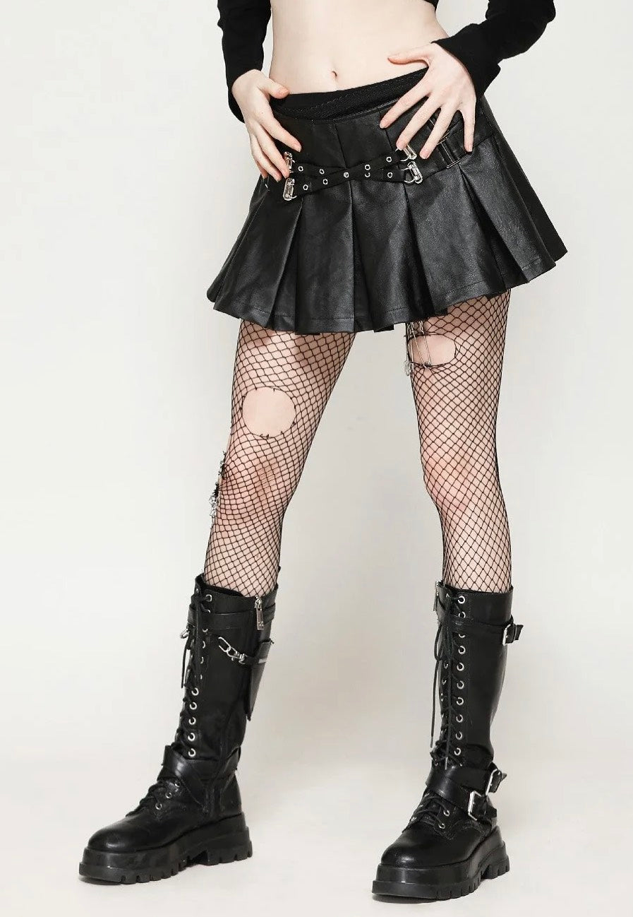 Dark In Love - Punk Sassy Girl Black PU Leather Low-Waisted - Skirt | Women-Image