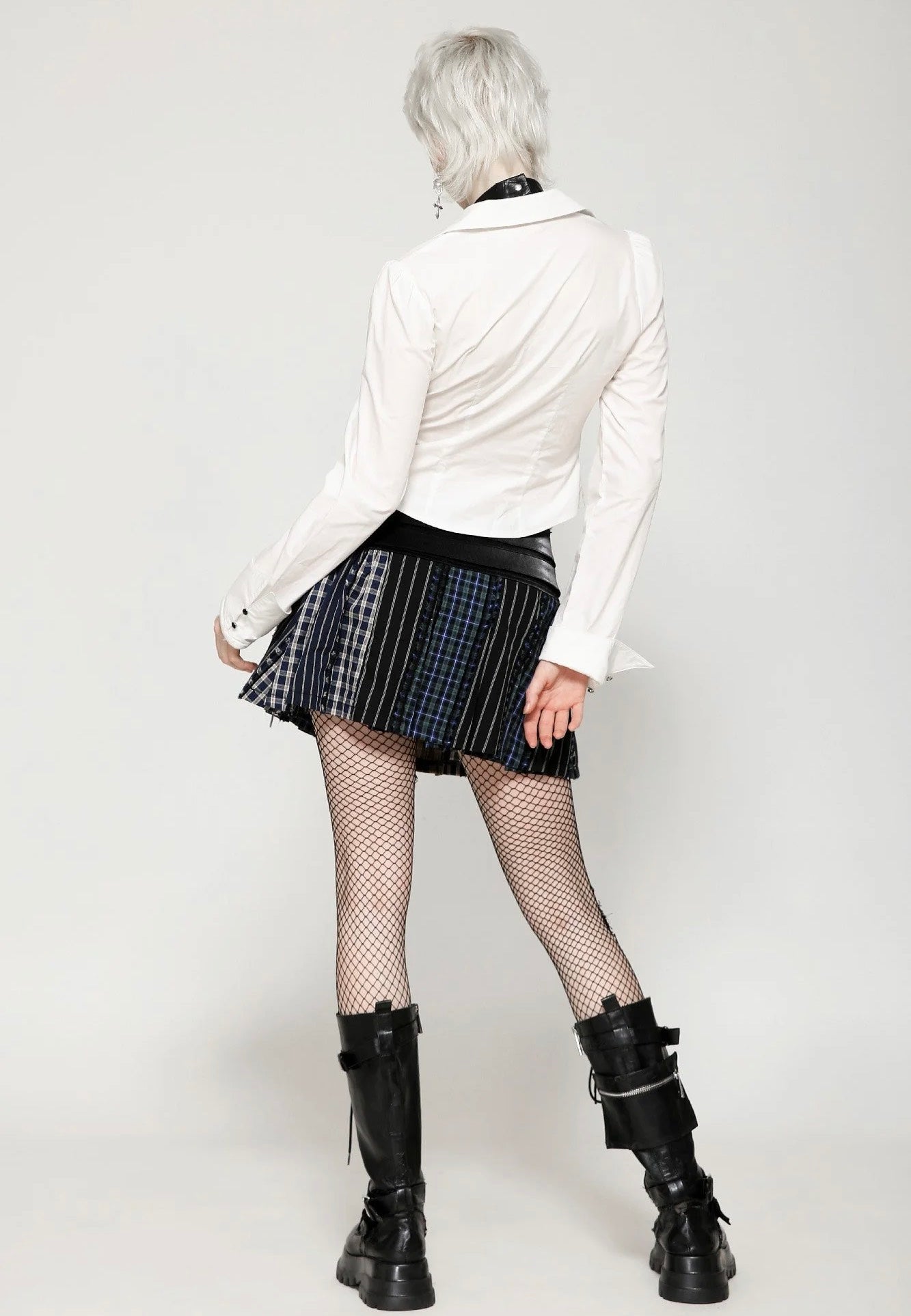 Dark In Love - Colorful Plaid Patchwork Leather-Waist - Skirt | Women-Image