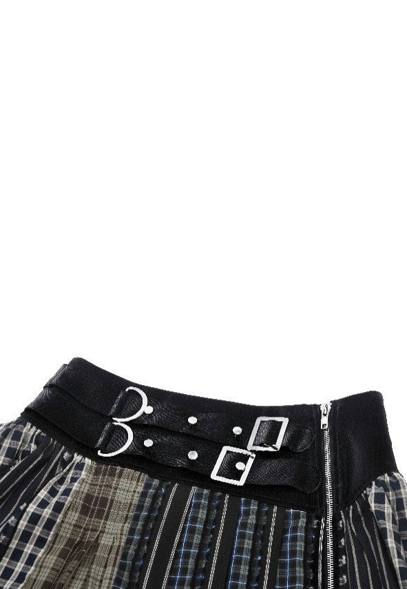 Dark In Love - Colorful Plaid Patchwork Leather-Waist - Skirt | Women-Image