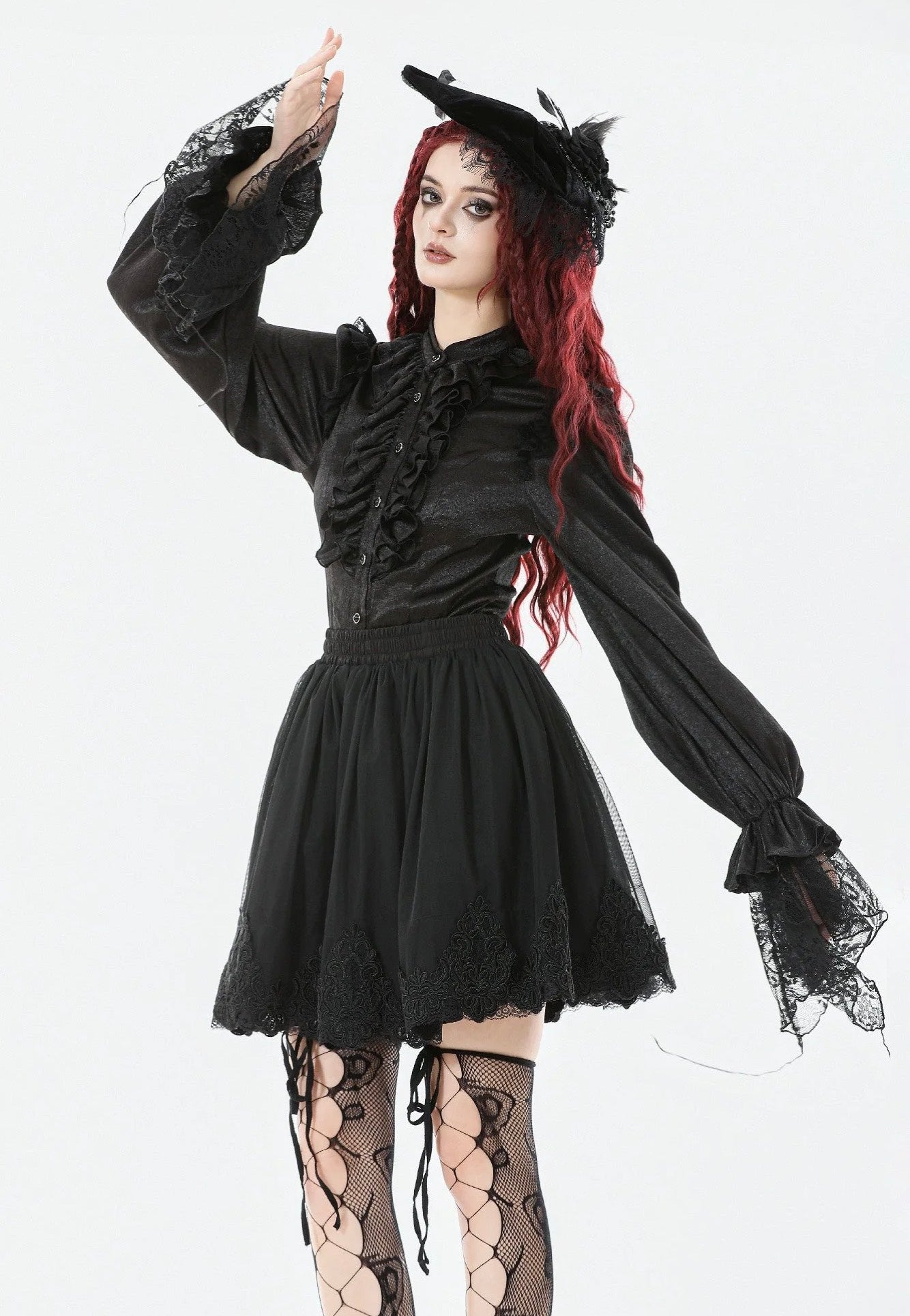 Dark In Love - Black All-Match Shadow Rose Embroidered Petticoat - Skirt | Women-Image
