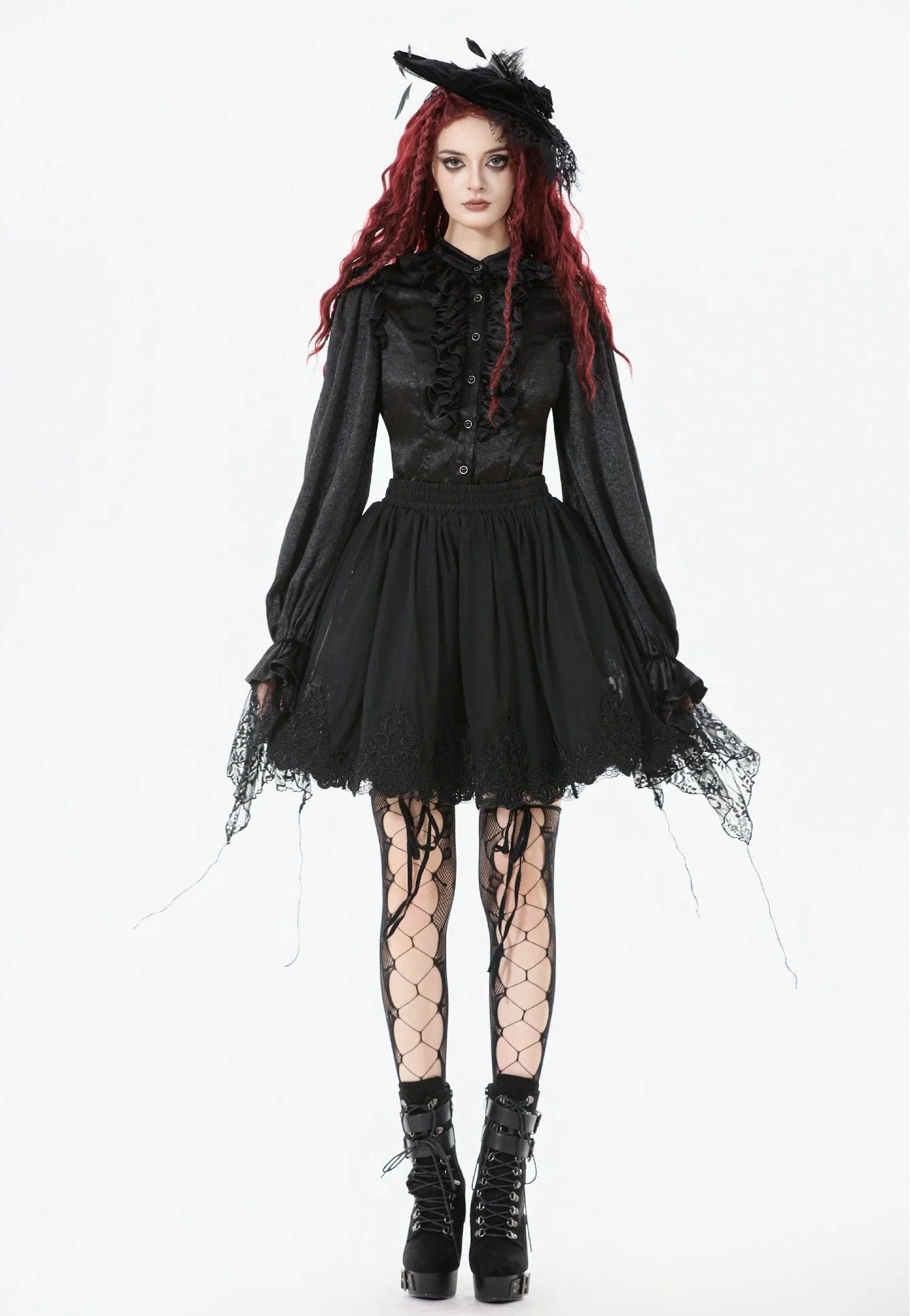 Dark In Love - Black All-Match Shadow Rose Embroidered Petticoat - Skirt | Women-Image