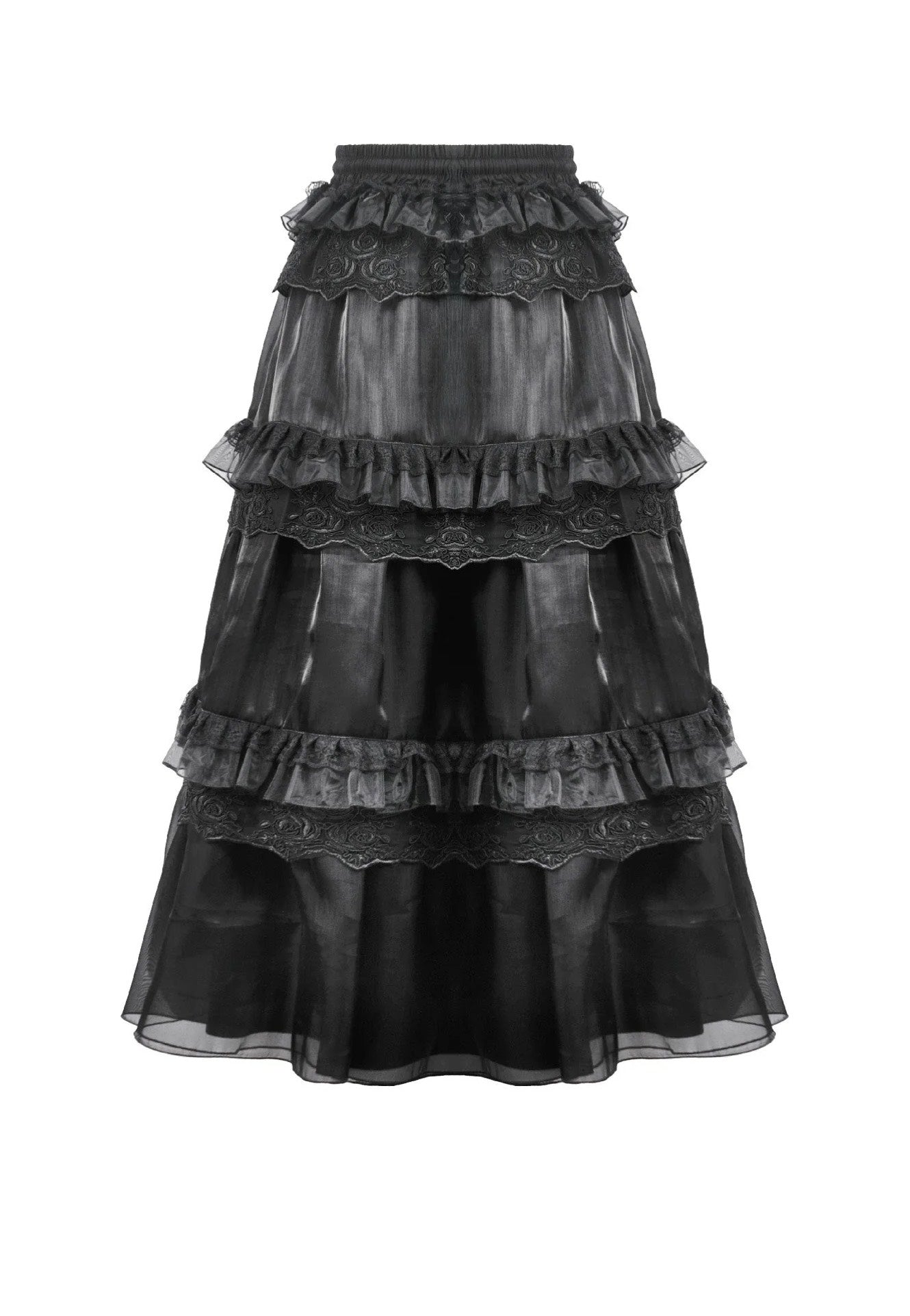 Dark In Love - Gothic Moonlit Rose Layered Maxi Petticoat - Skirt | Women-Image