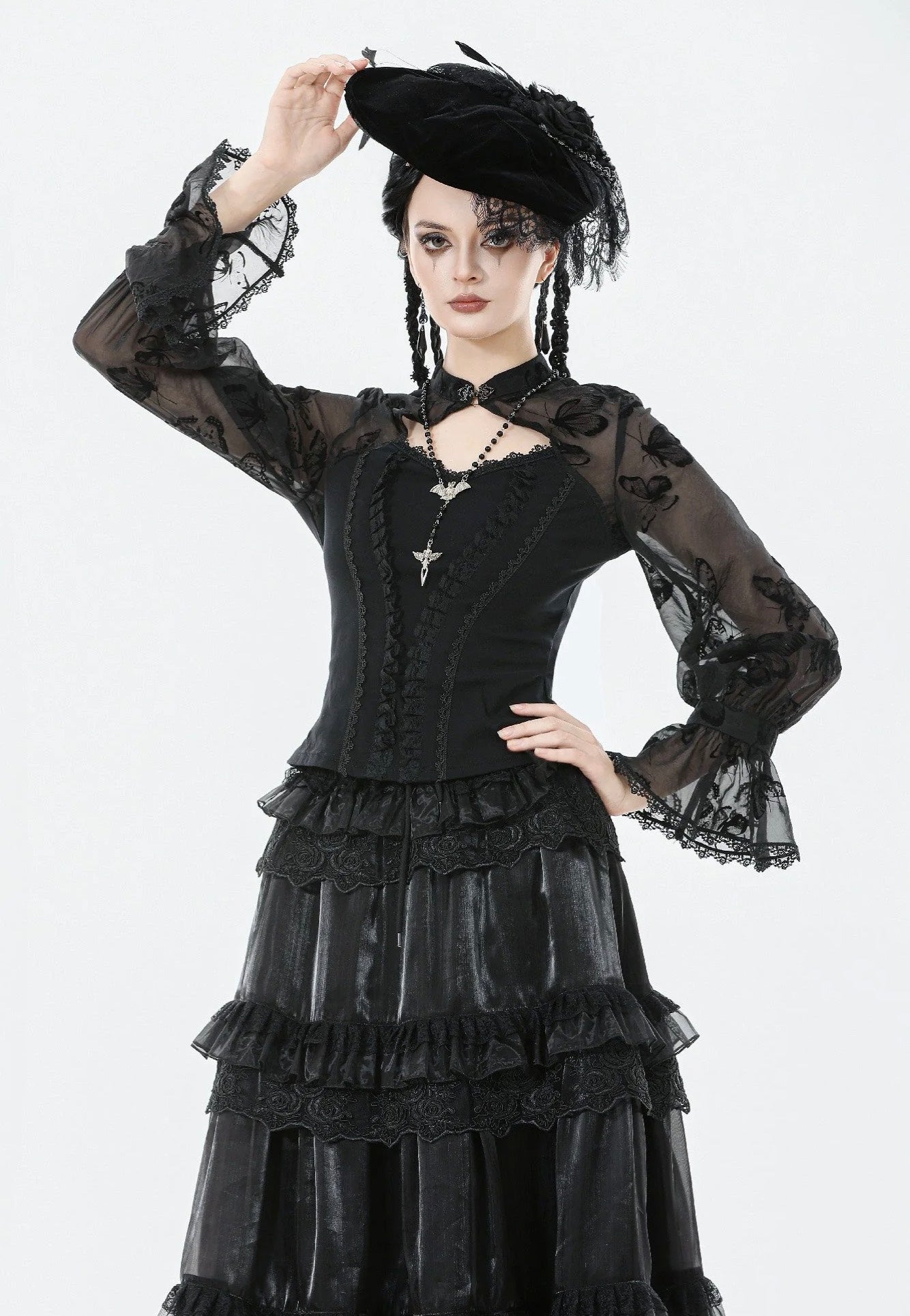 Dark In Love - Gothic Moonlit Rose Layered Maxi Petticoat - Skirt | Women-Image