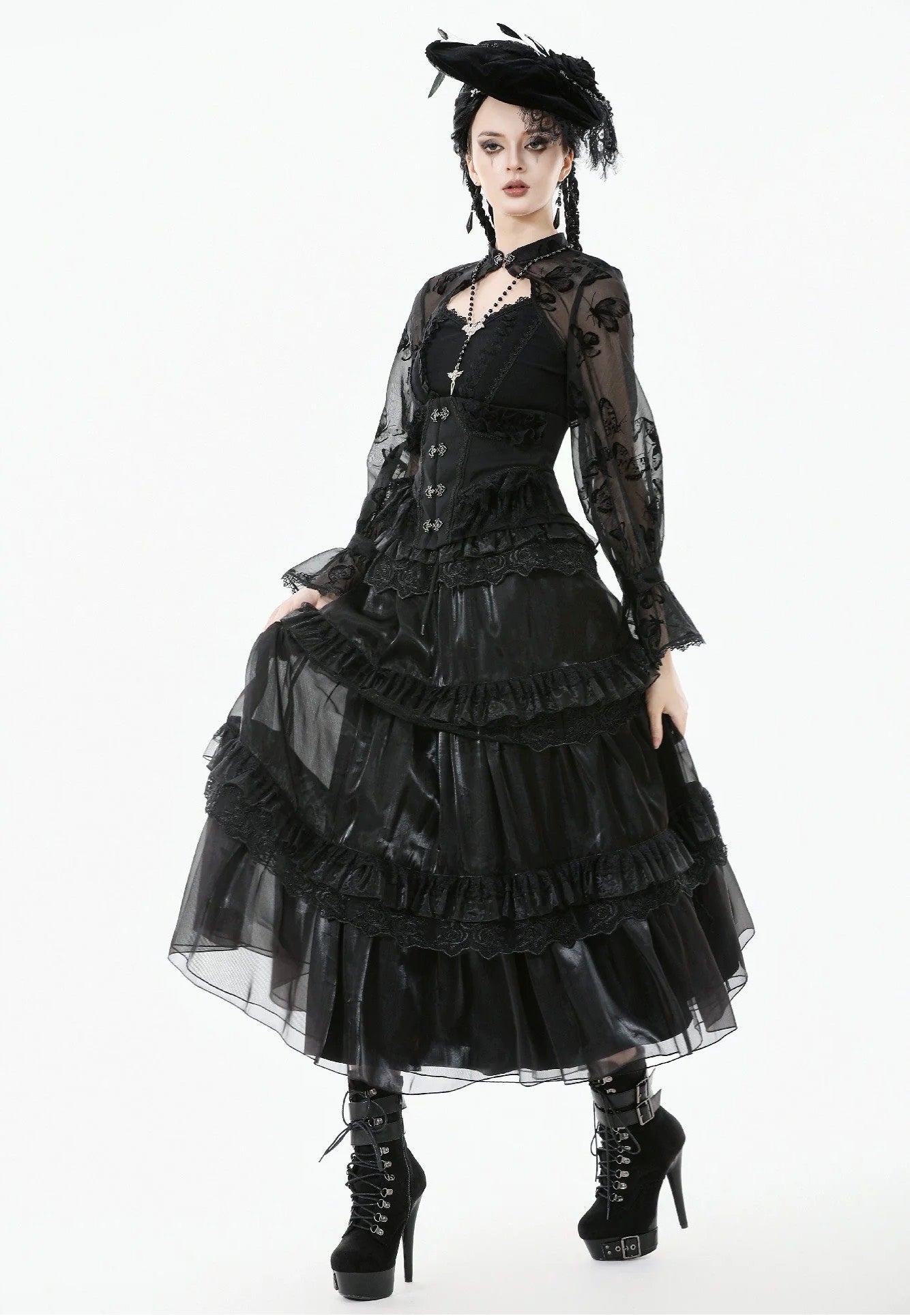 Dark In Love - Gothic Moonlit Rose Layered Maxi Petticoat - Skirt | Women-Image