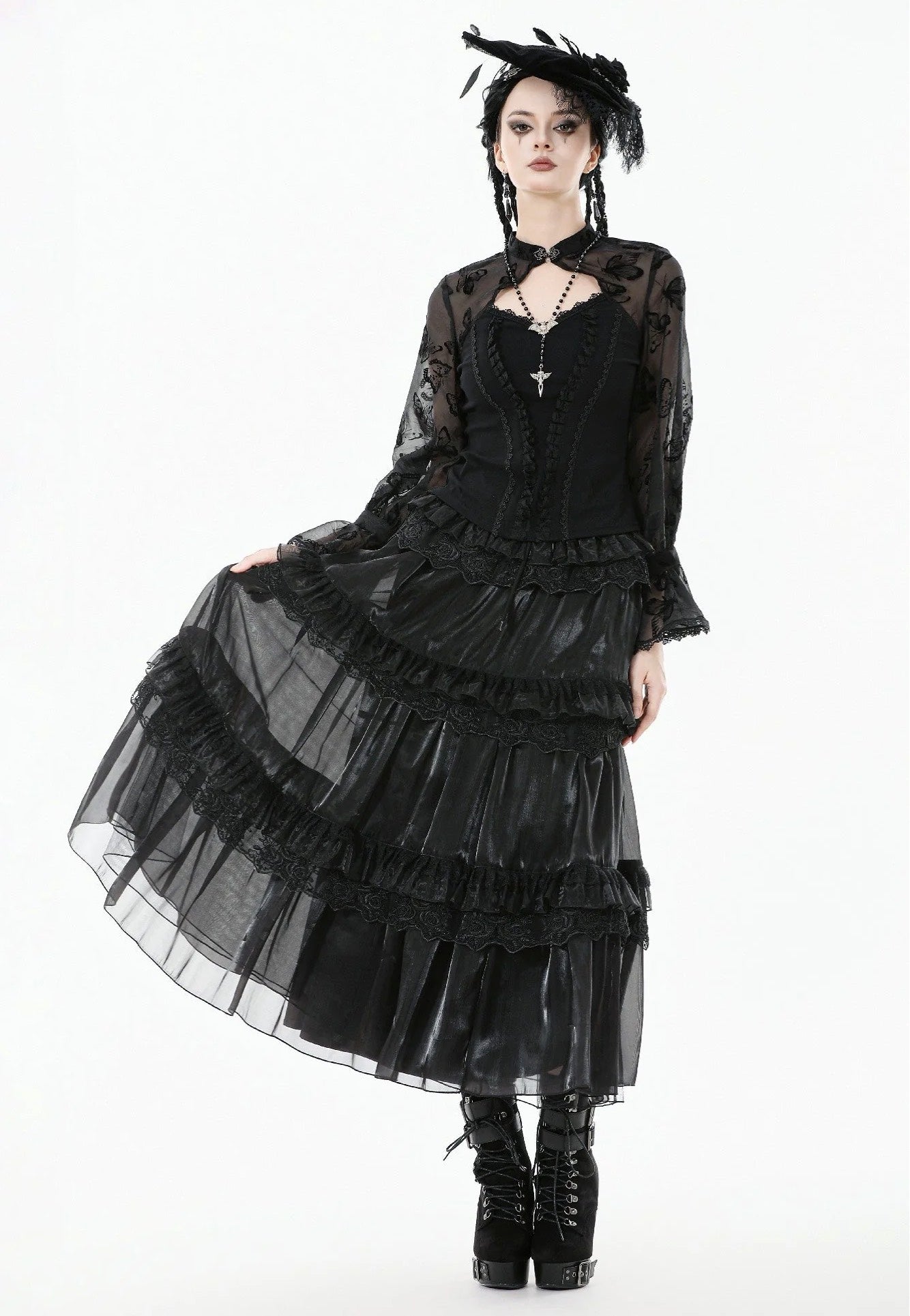Dark In Love - Gothic Moonlit Rose Layered Maxi Petticoat - Skirt | Women-Image