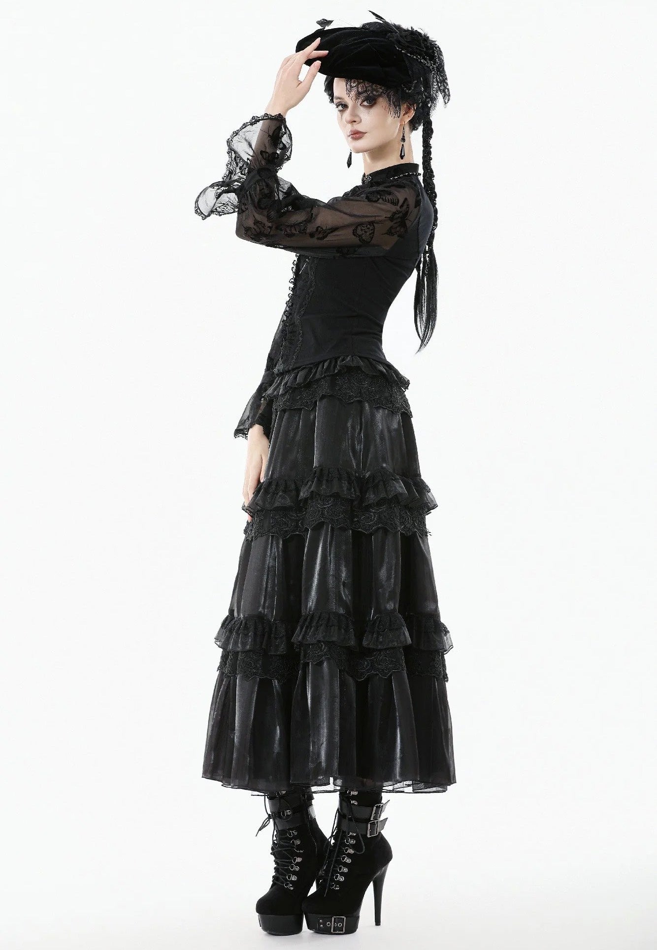 Dark In Love - Gothic Moonlit Rose Layered Maxi Petticoat - Skirt | Women-Image