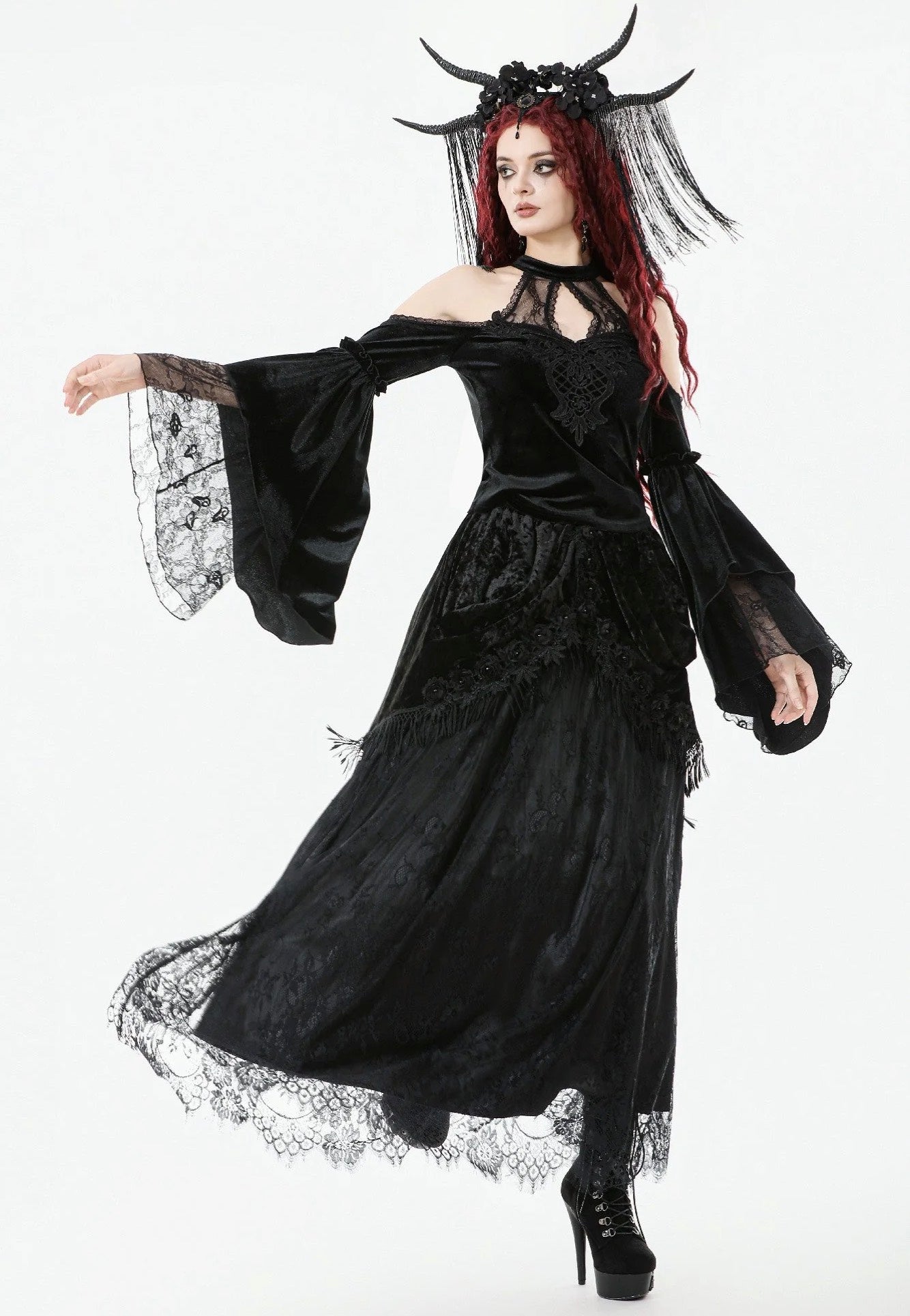 Dark In Love - Gothic Court Floral Tassel - Skirt | Women-Image