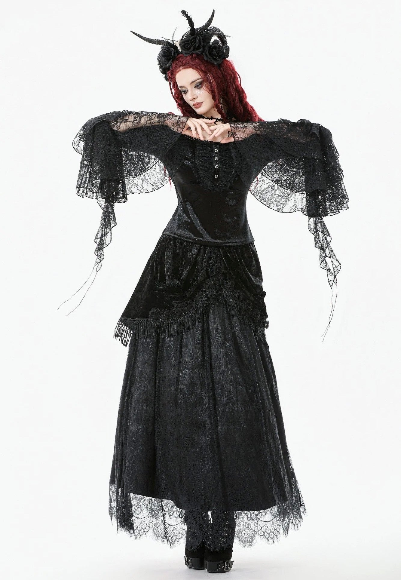 Dark In Love - Gothic Court Floral Tassel - Skirt | Women-Image