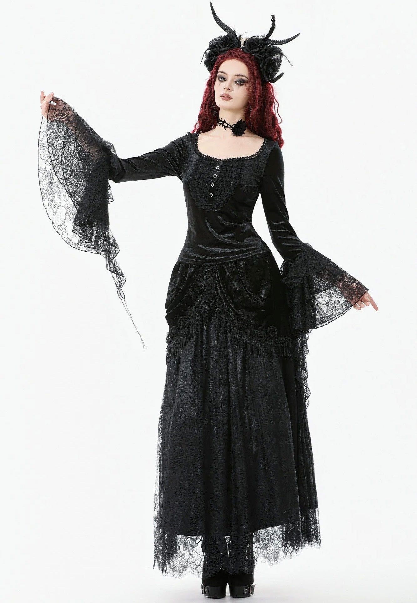 Dark In Love - Gothic Court Floral Tassel - Skirt | Women-Image