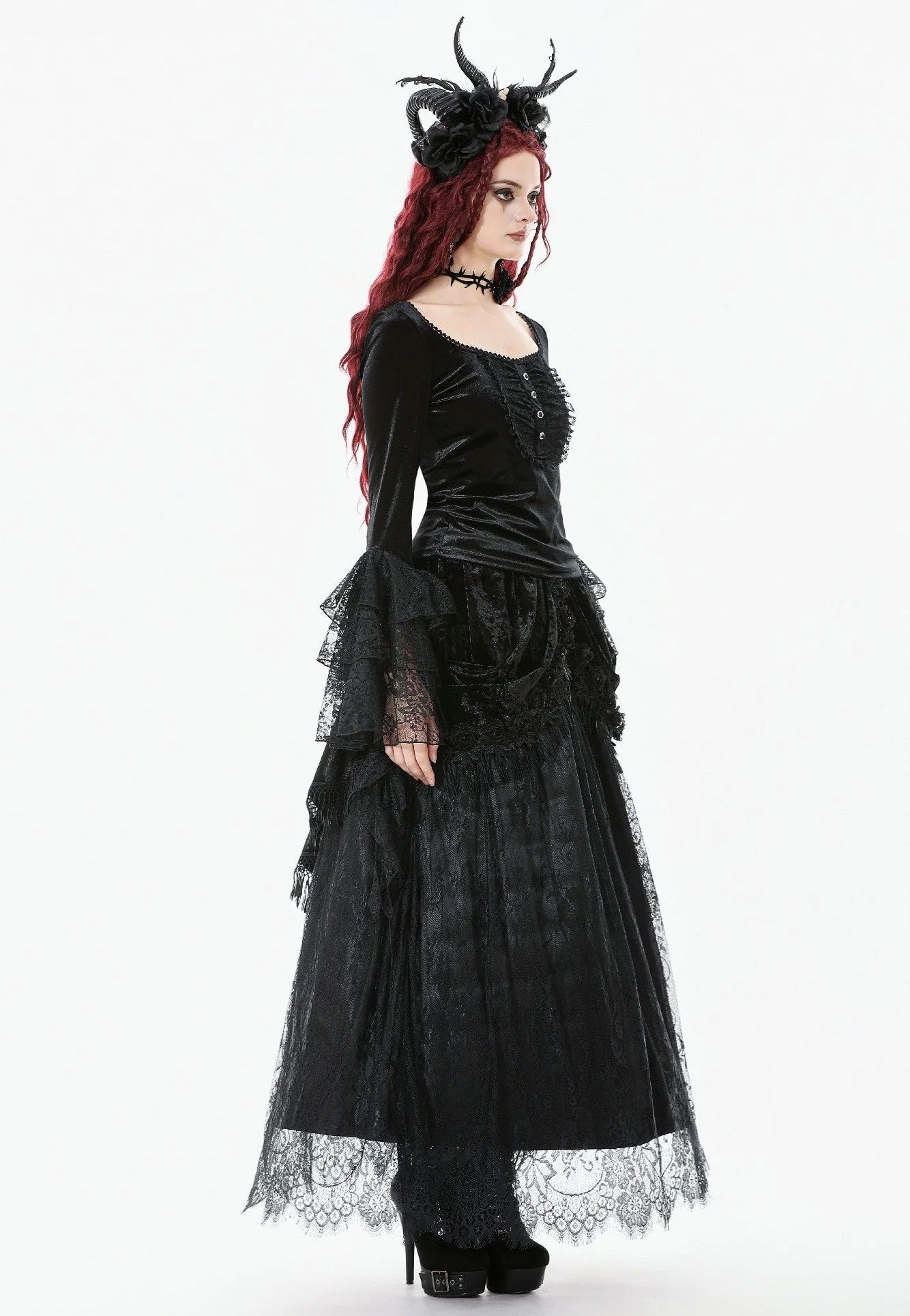 Dark In Love - Gothic Court Floral Tassel - Skirt | Women-Image