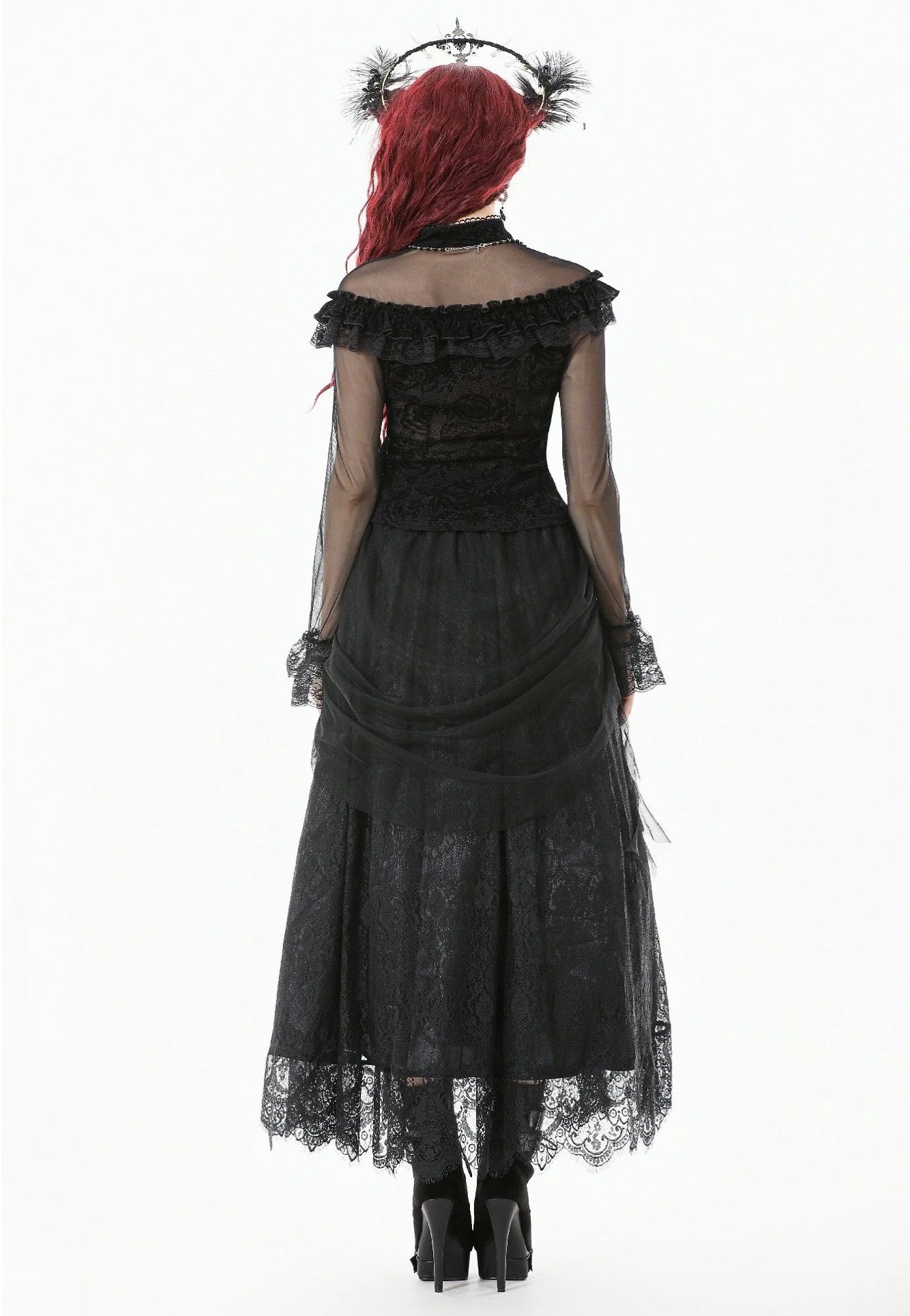 Dark In Love - Gothic Court Floral Pleated Tulle - Skirt | Women-Image