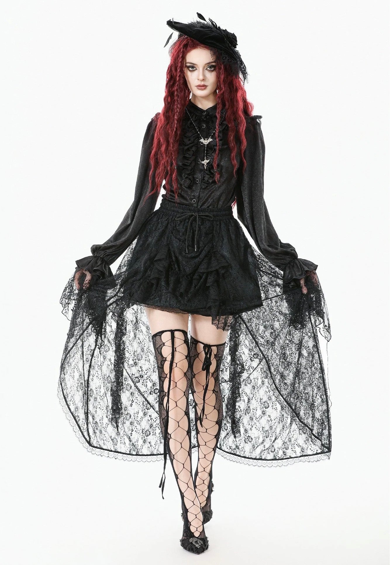 Dark In Love - Gothic Court Mesh Lace High-Low - Skirt | Women-Image