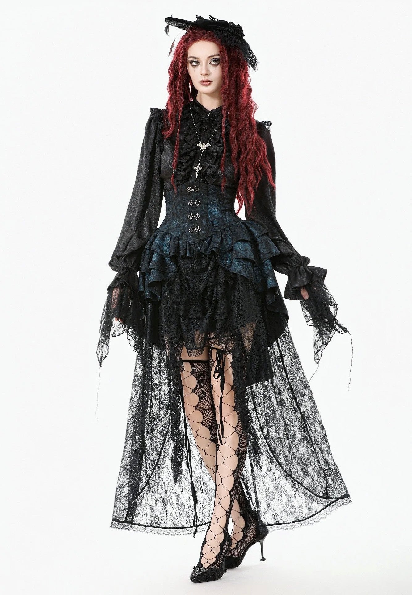 Dark In Love - Gothic Court Mesh Lace High-Low - Skirt | Women-Image