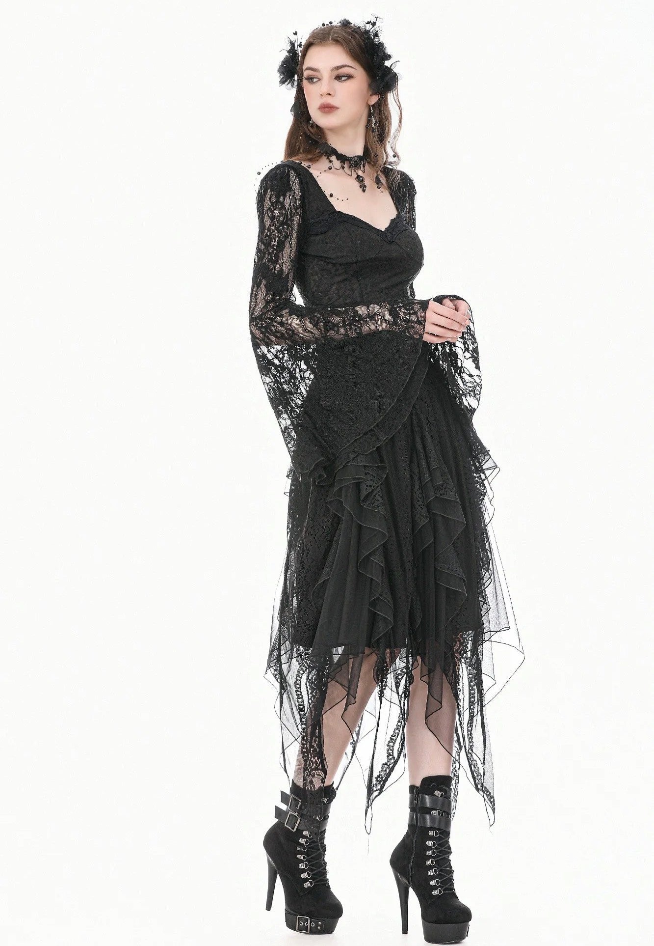 Dark In Love Gothic Shadow Mist Layered Mesh Long Sukně | Women-Image