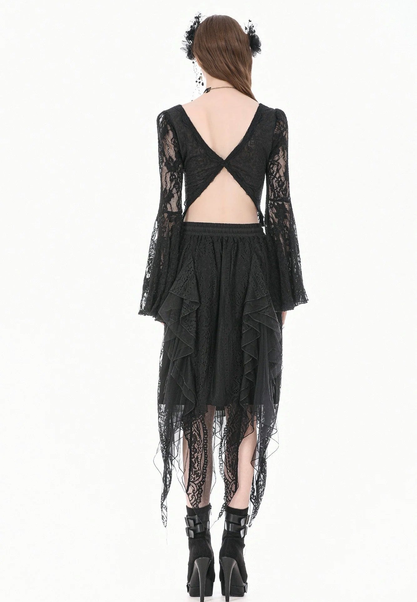 Dark In Love Gothic Shadow Mist Layered Mesh Long Sukně | Women-Image
