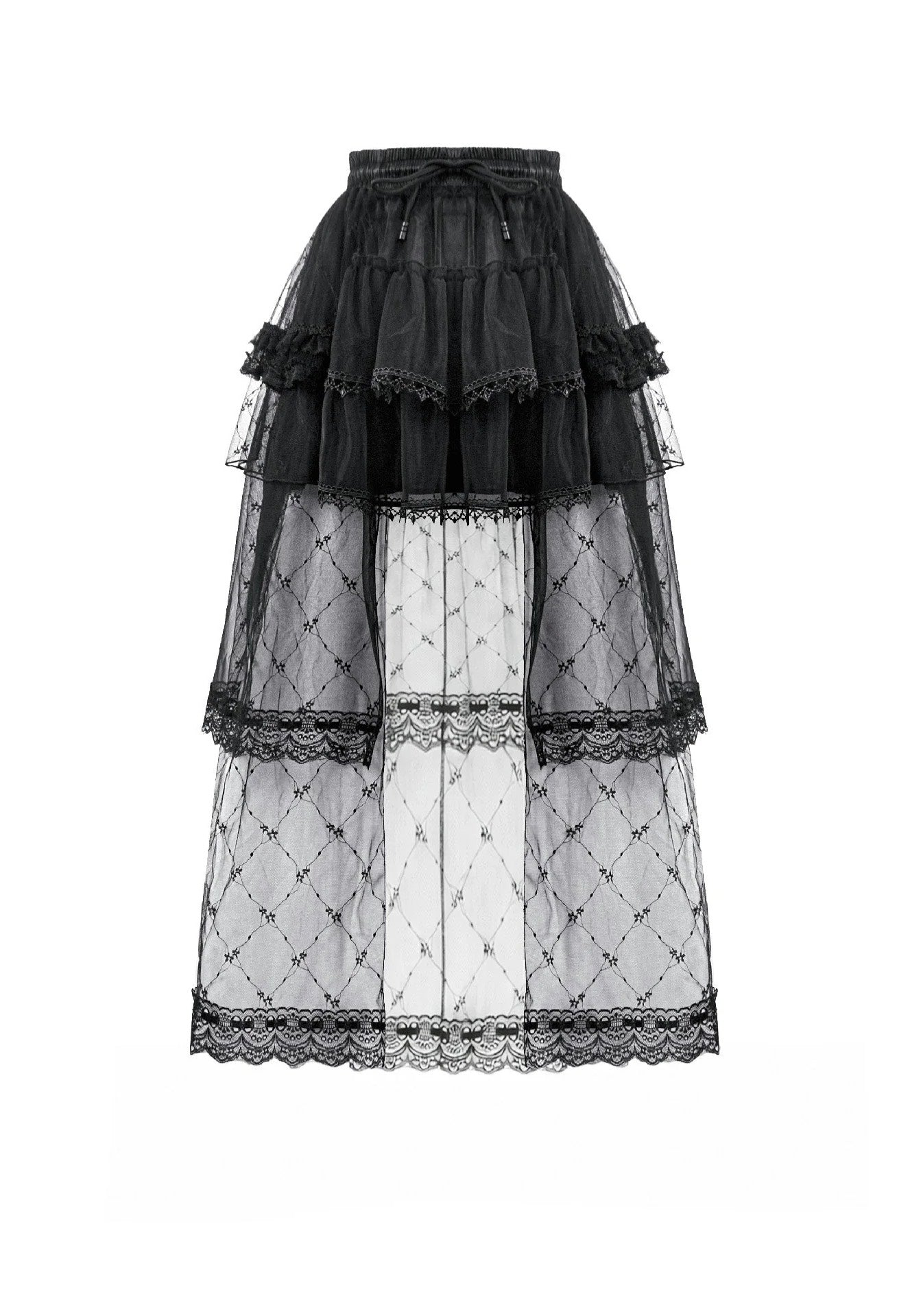 Dark In Love Goth Lolita Diamond Lace Patchwork Layered Tutu Sukně | Women-Image