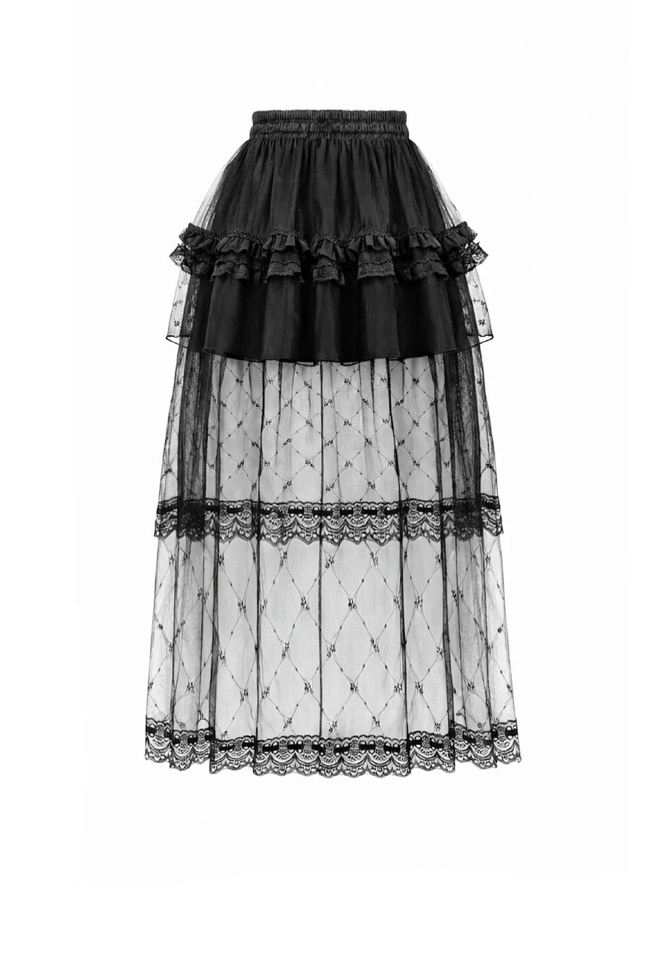 Dark In Love Goth Lolita Diamond Lace Patchwork Layered Tutu Sukně | Women-Image
