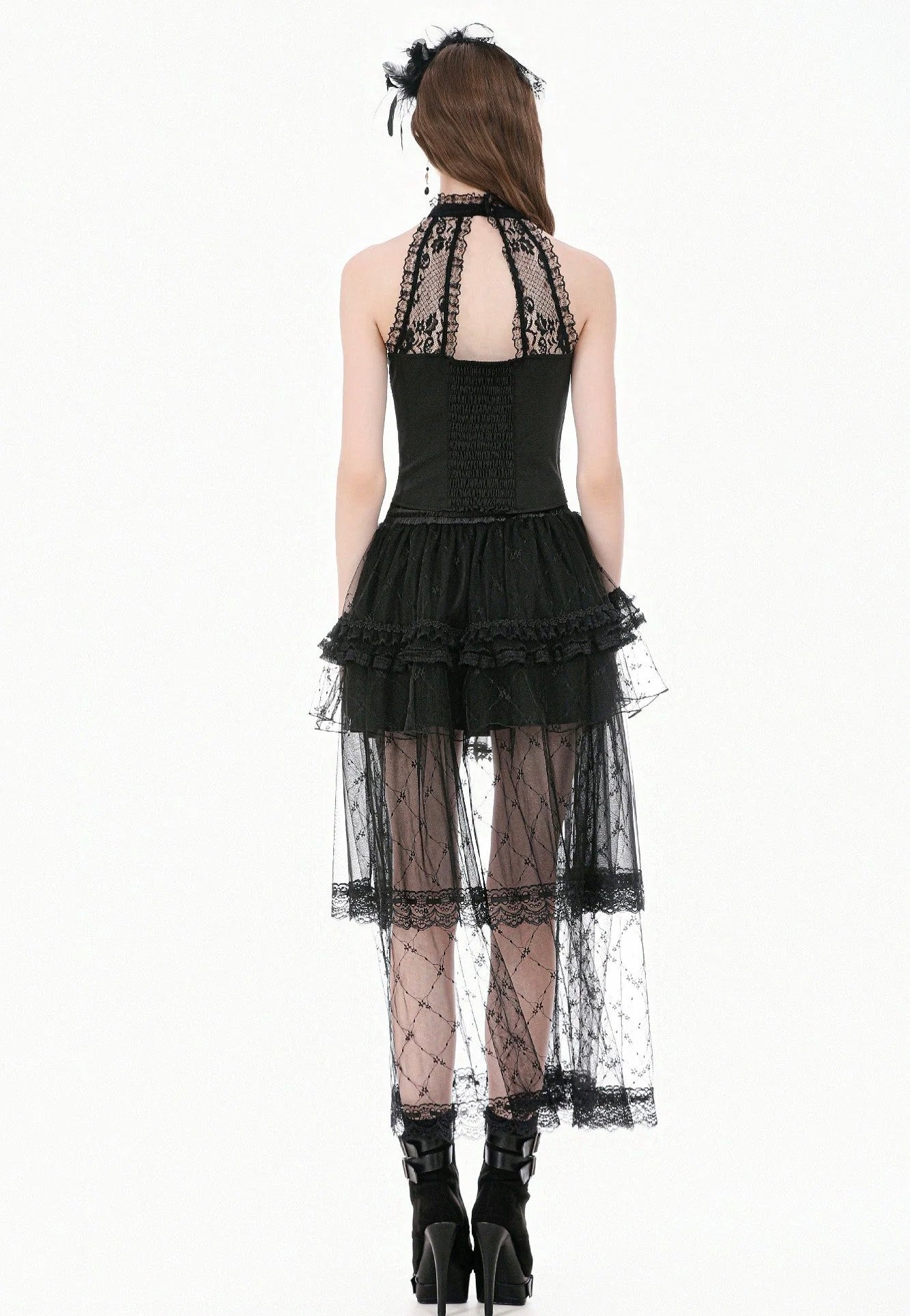 Dark In Love Goth Lolita Diamond Lace Patchwork Layered Tutu Sukně | Women-Image