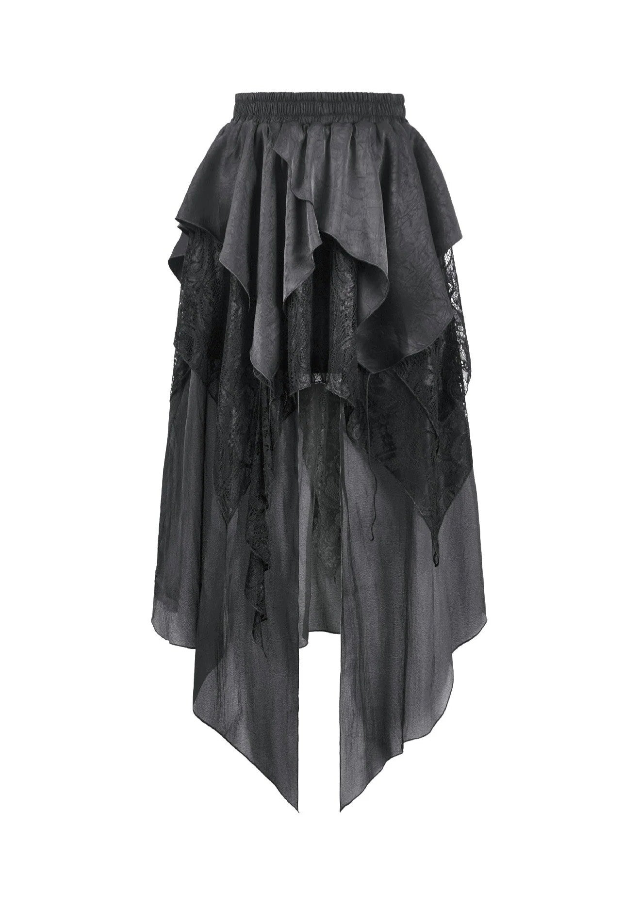 Dark In Love Gothic Ruffled High-Low Jacquard Texture Irregular Tiered Lace Mesh Sukně | Women-Image