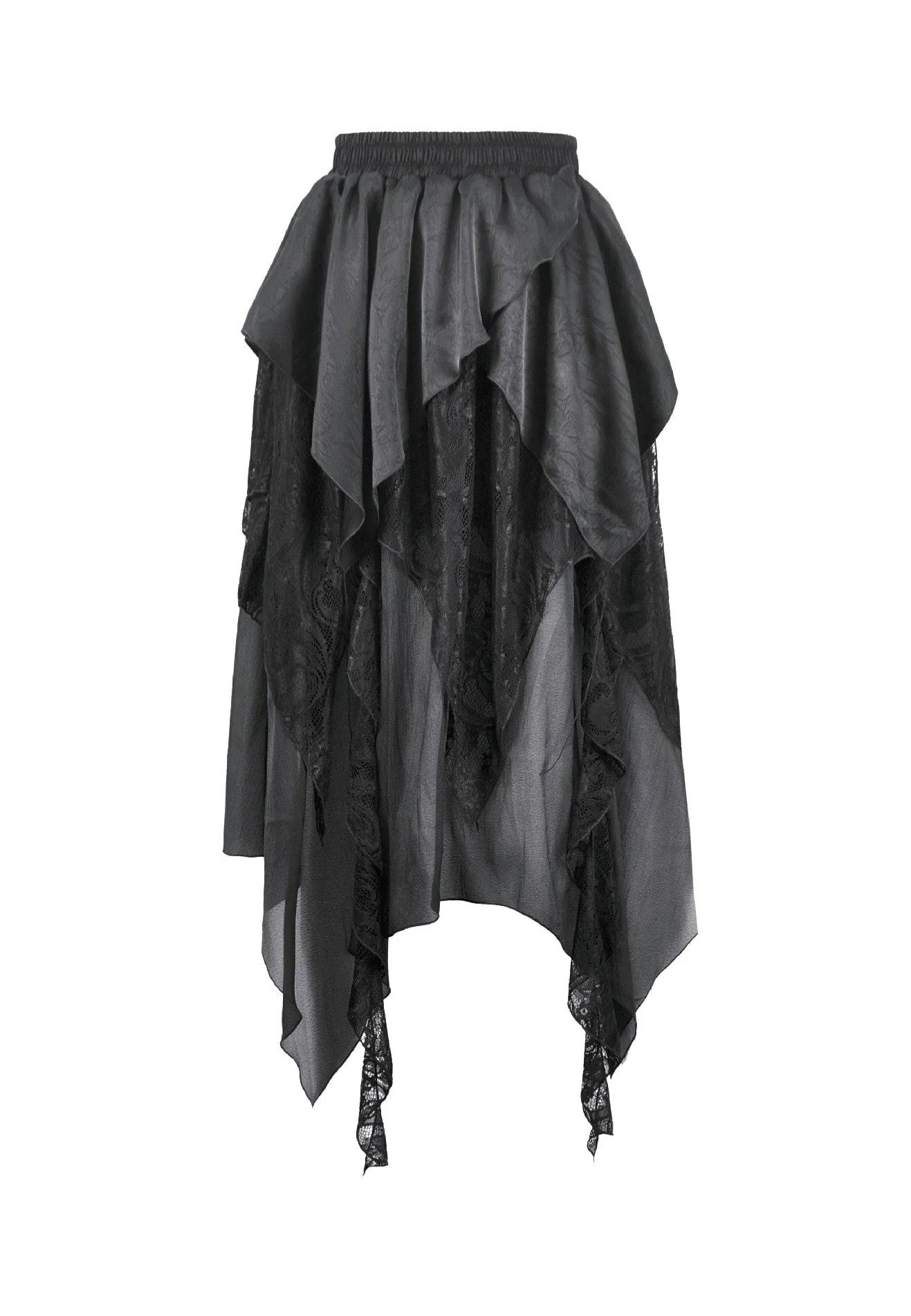 Dark In Love Gothic Ruffled High-Low Jacquard Texture Irregular Tiered Lace Mesh Sukně | Women-Image