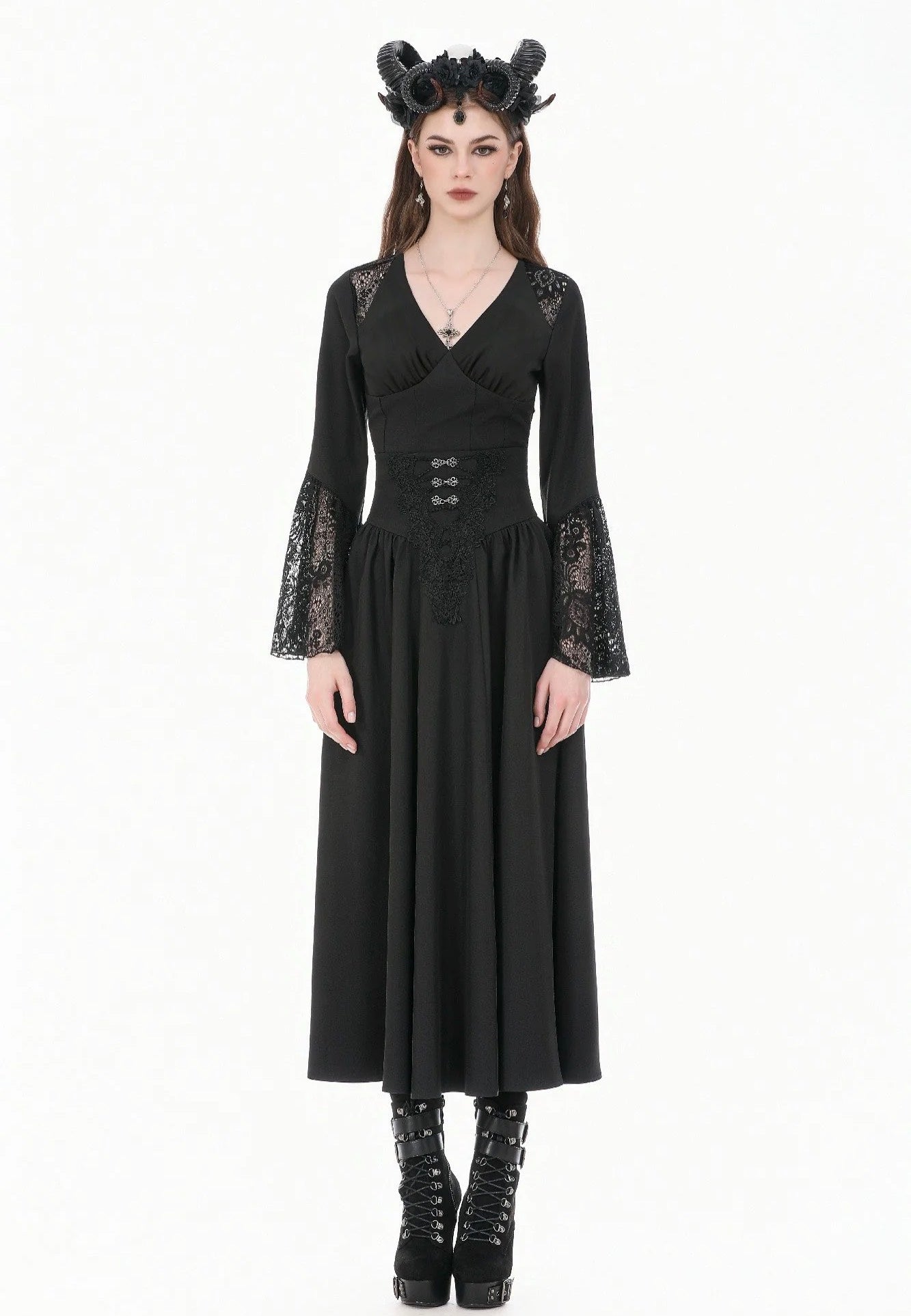 Dark In Love Gothic High Waist Hollow Embroidery Sukně | Women-Image