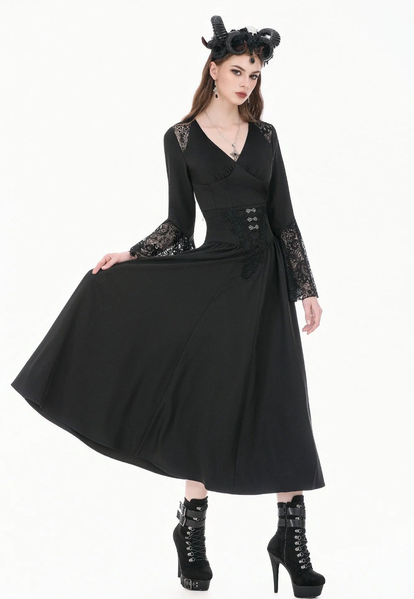 Dark In Love Gothic High Waist Hollow Embroidery Sukně | Women-Image