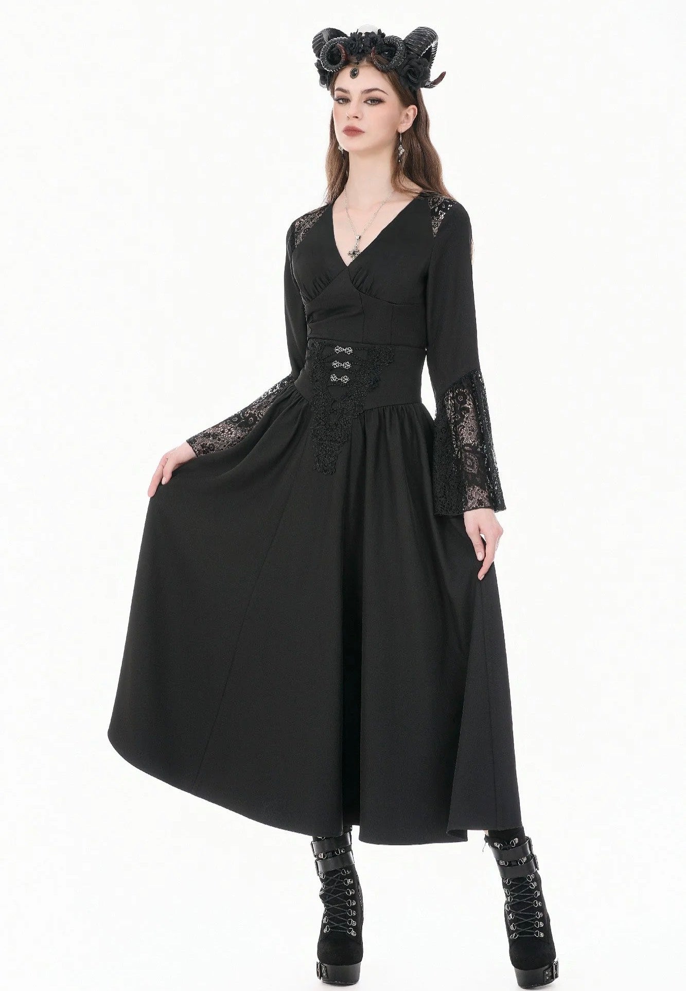 Dark In Love Gothic High Waist Hollow Embroidery Sukně | Women-Image